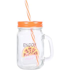 Caneca com Palhinha 450ml Tampa Laranja Papaia Kasa