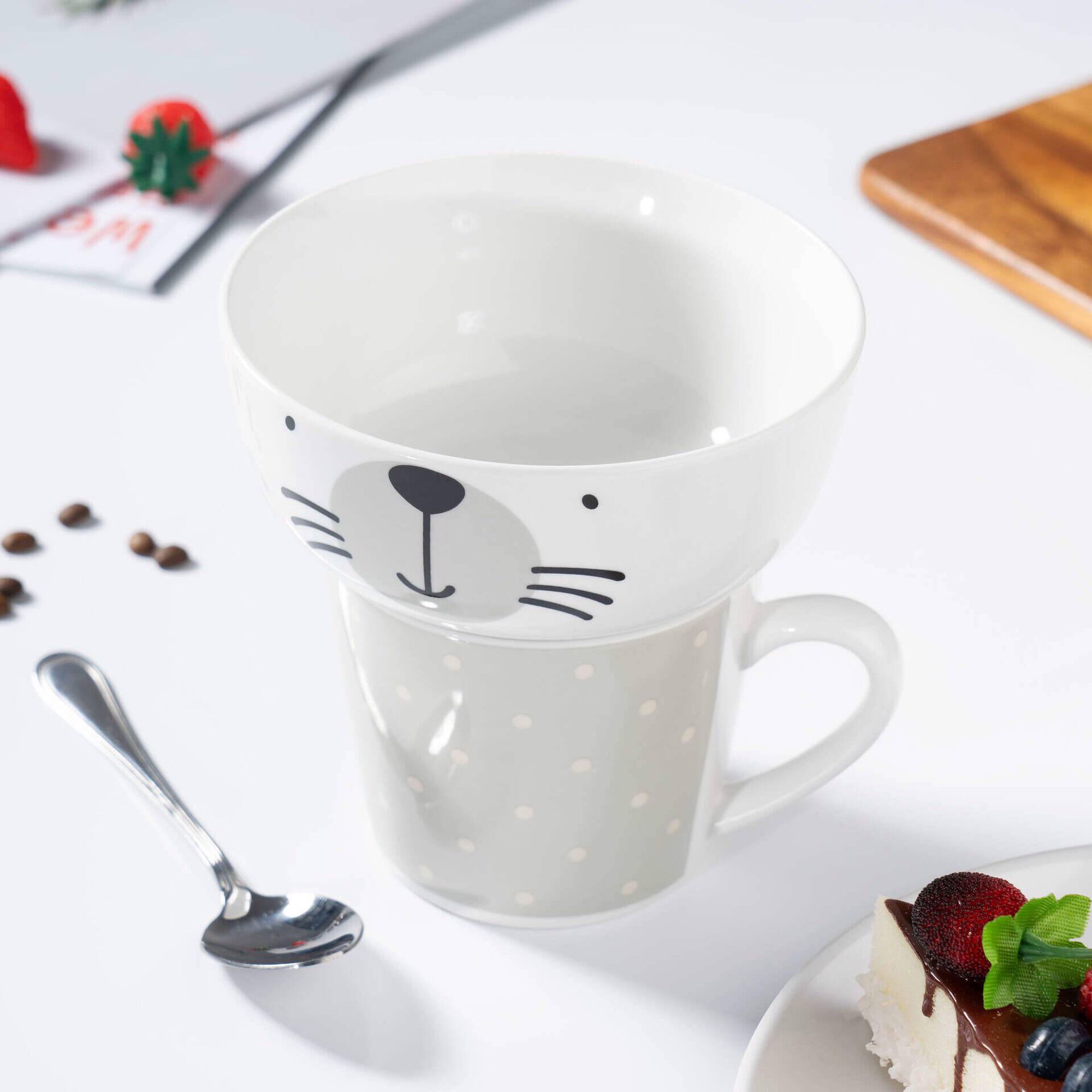 Conjunto Caneca 370ml e Taça 520ml Cão Pintas Cinza