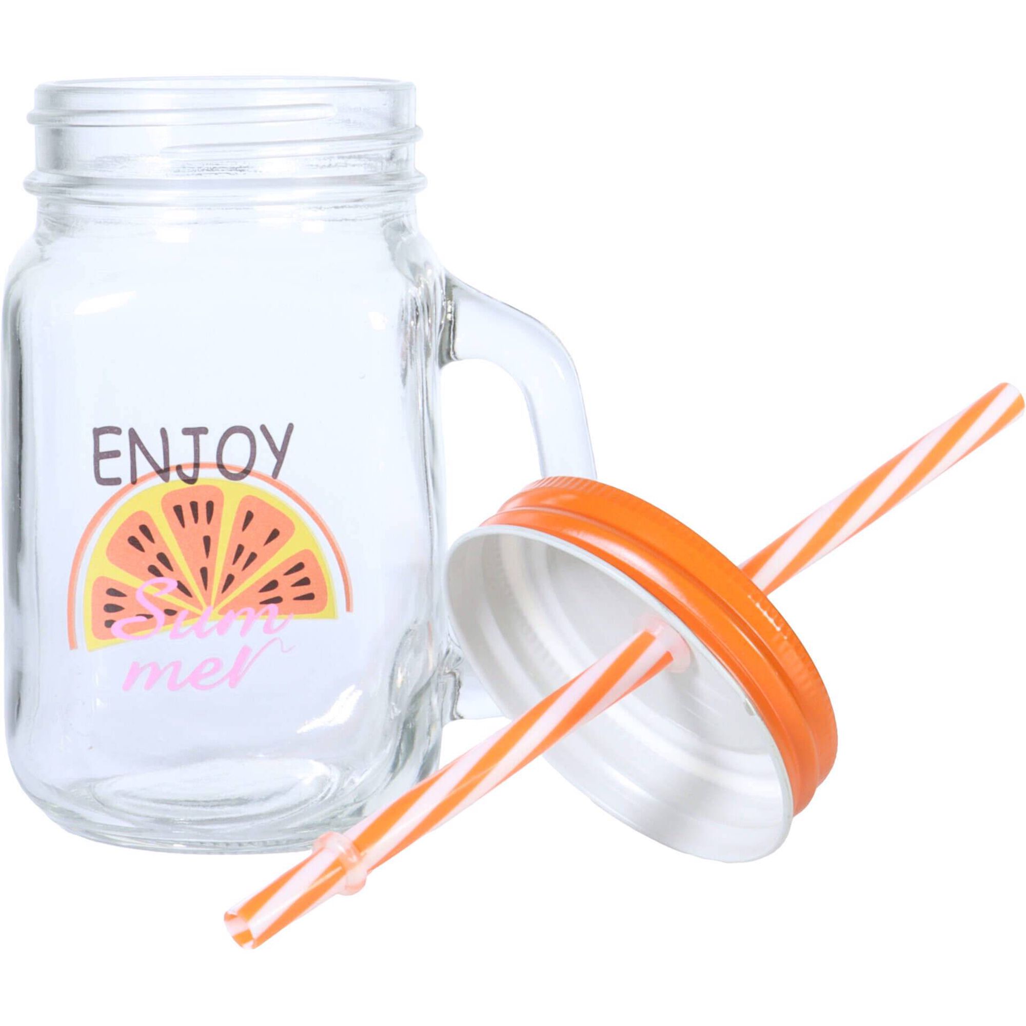 Caneca com Palhinha 450ml Tampa Laranja Papaia Kasa