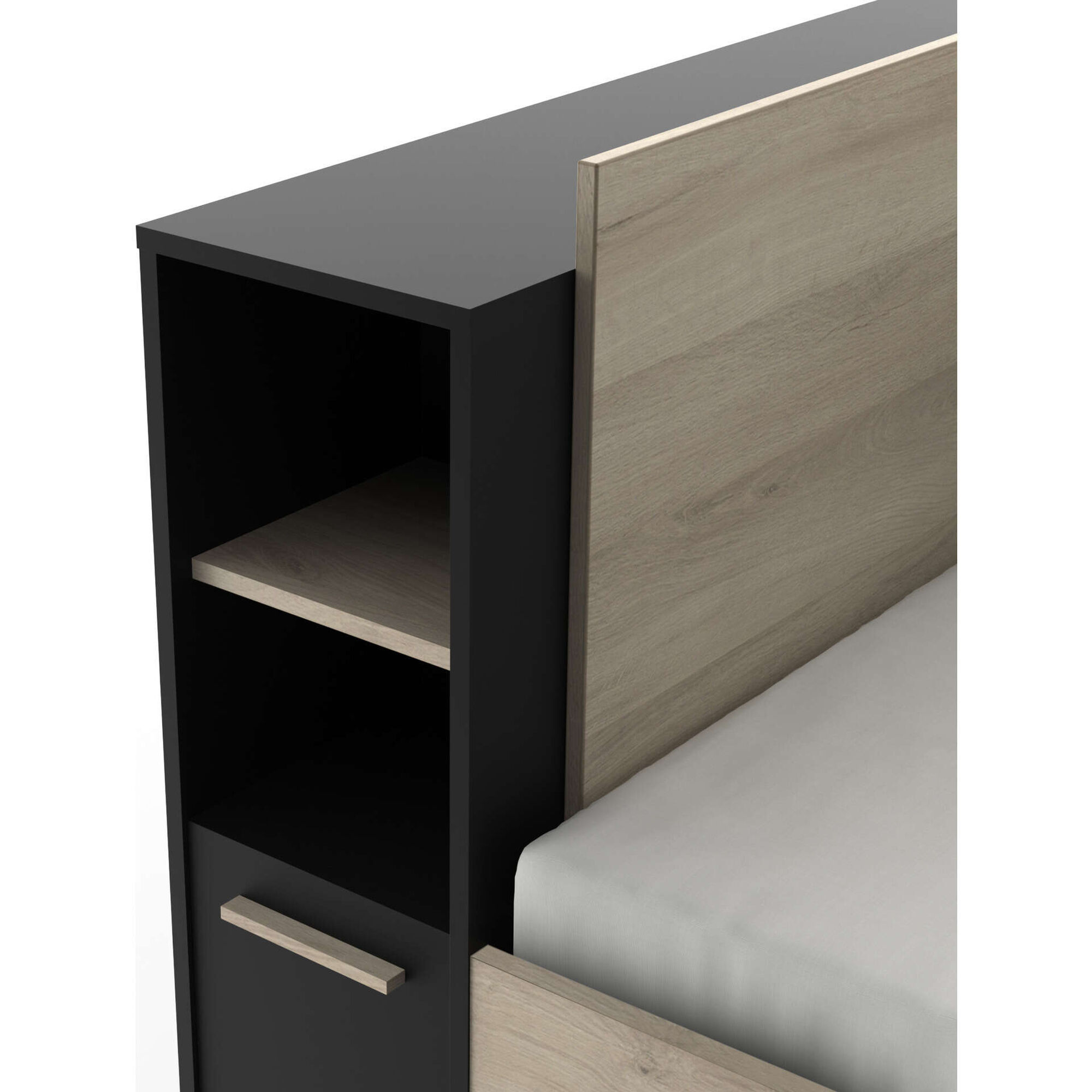 Cama Solteiro 119x229x88cm Preta e Carvalho Life