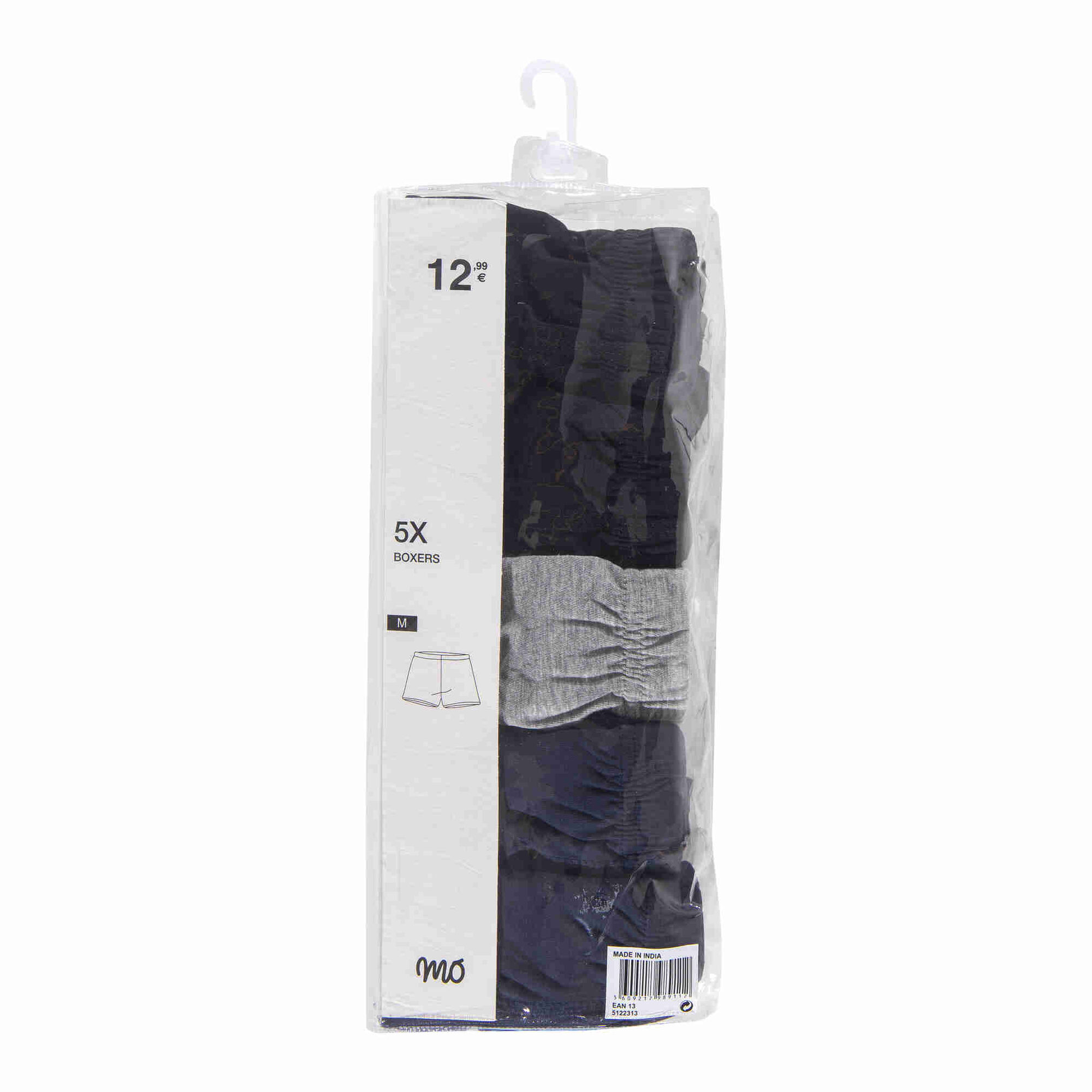 Conjunto 5 Boxers Algodão Preto, Cinza e Azul Marinho Homem Conjunto 5 Boxers Algodão Preto, Cinza e Azul Marinho Homem