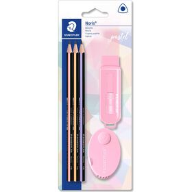 Conjunto L&aacute;pis Grafite HB, Borracha e Afia (v&aacute;rias cores) Staedtler