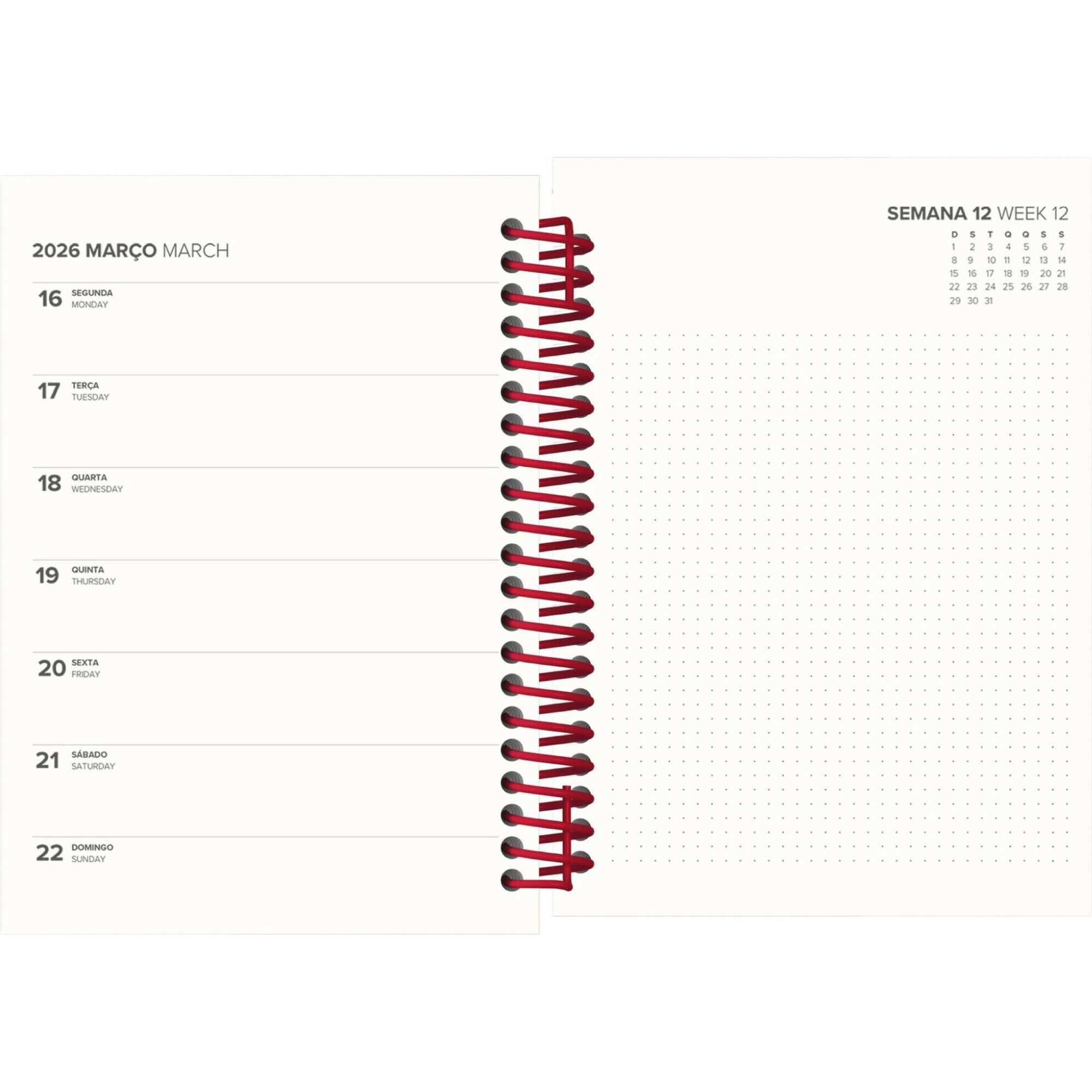 Agenda A5 2026 Espiral 12 Meses (várias cores)
