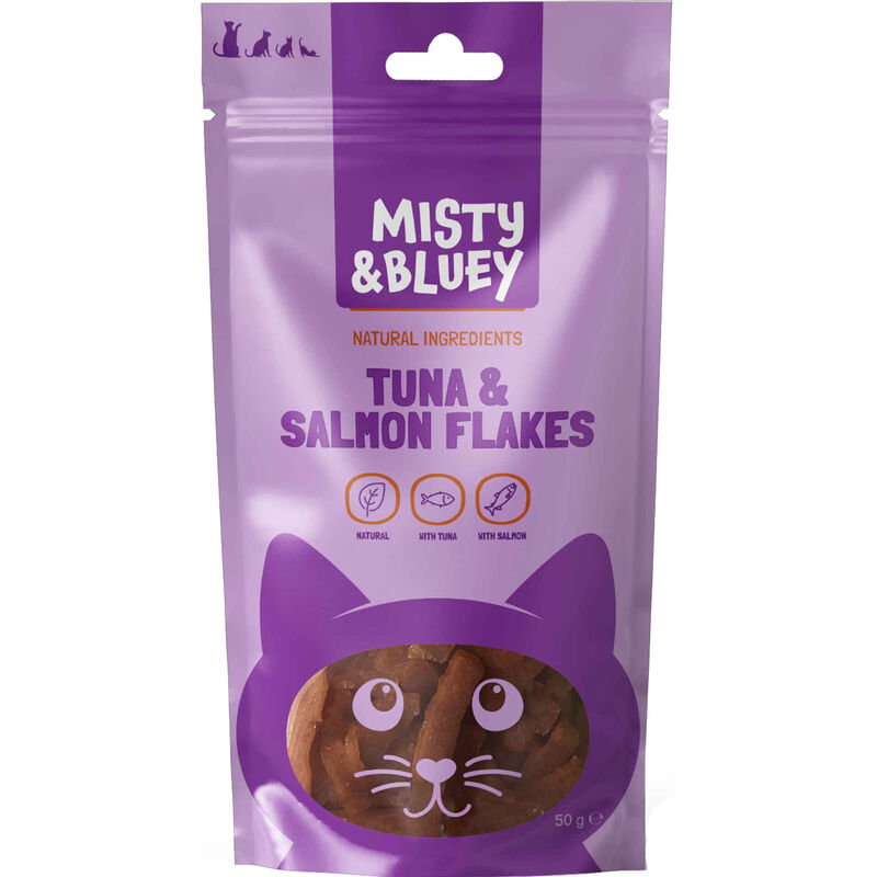 Snack para Gato Flocos Atum e Salmão Misty &amp; Bluey