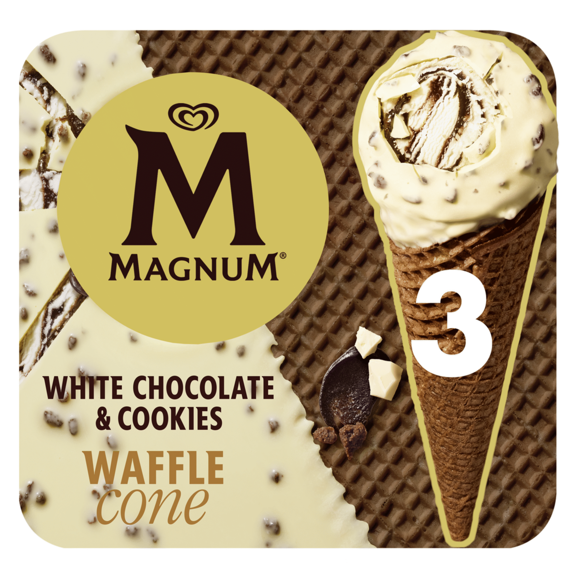 Gelado Waffle Cone Chocolate Branco e Cookies Magnum