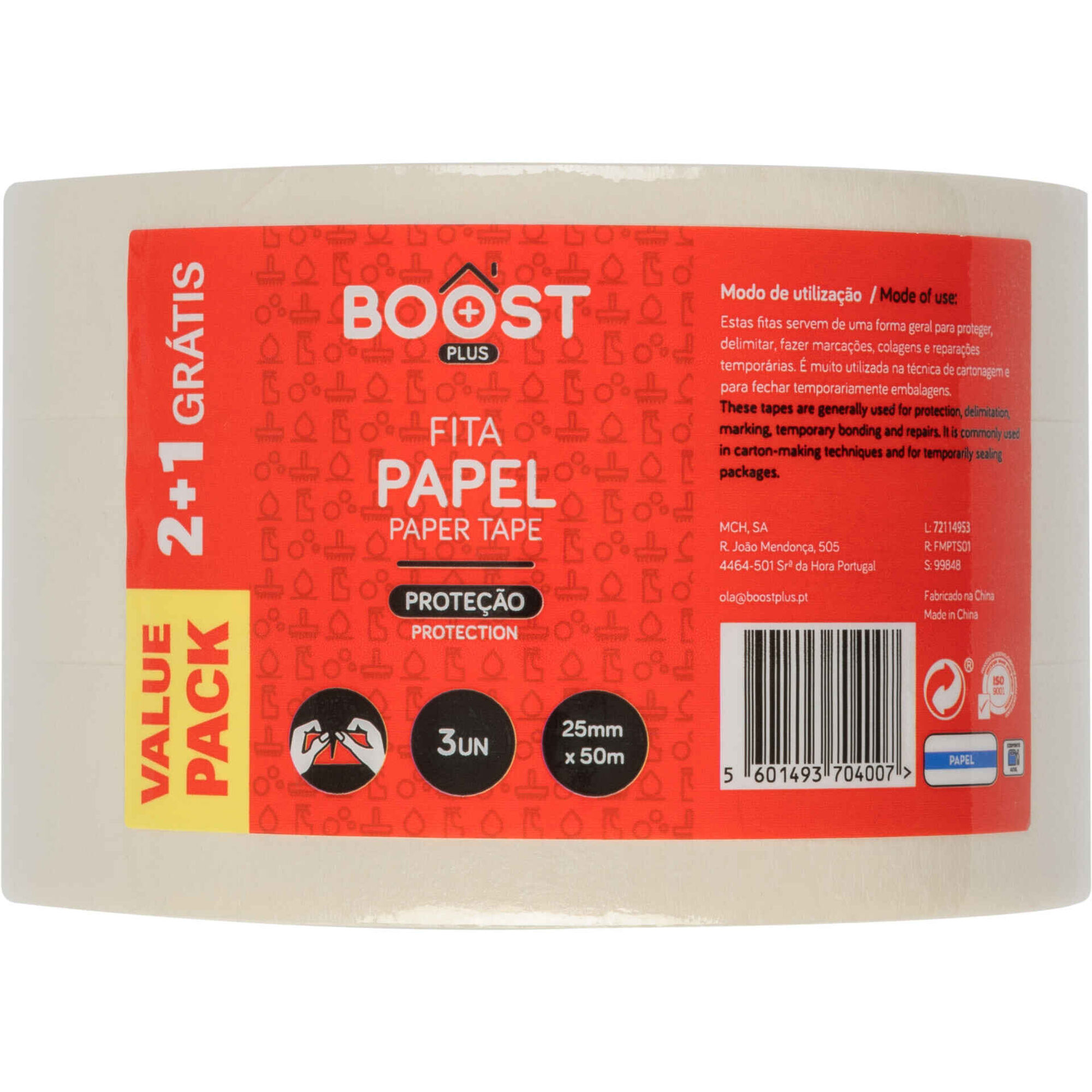 Conjunto 3 Fitas Papel 25mmx50m Boost