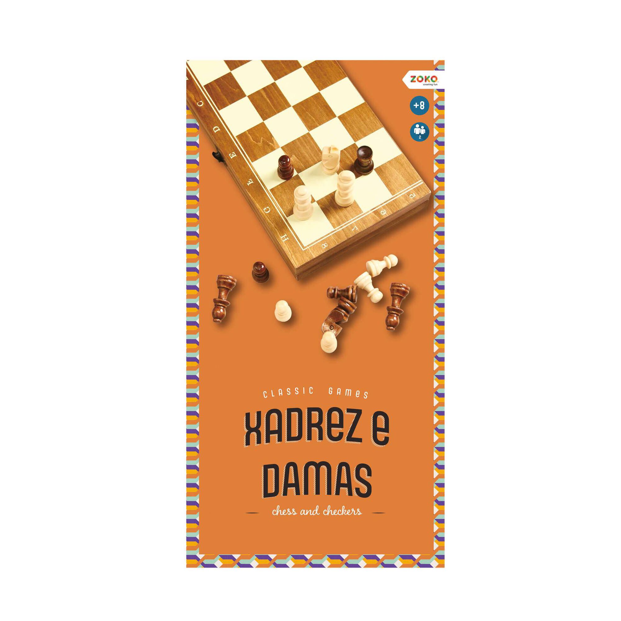 Clássico Jogo de Xadrez e Damas 2 em 1