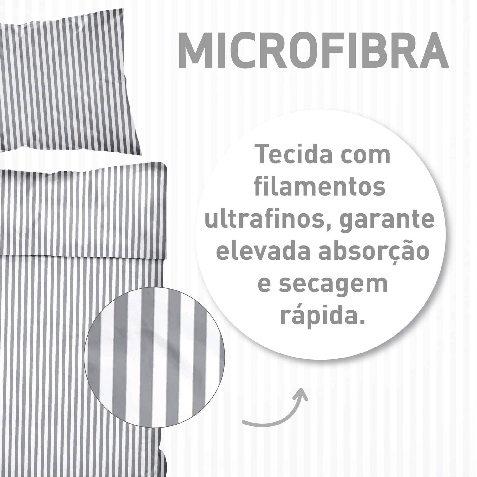 Conjunto Capa Edred&atilde;o Microfibra 240x220cm Riscas Cinza Kasa