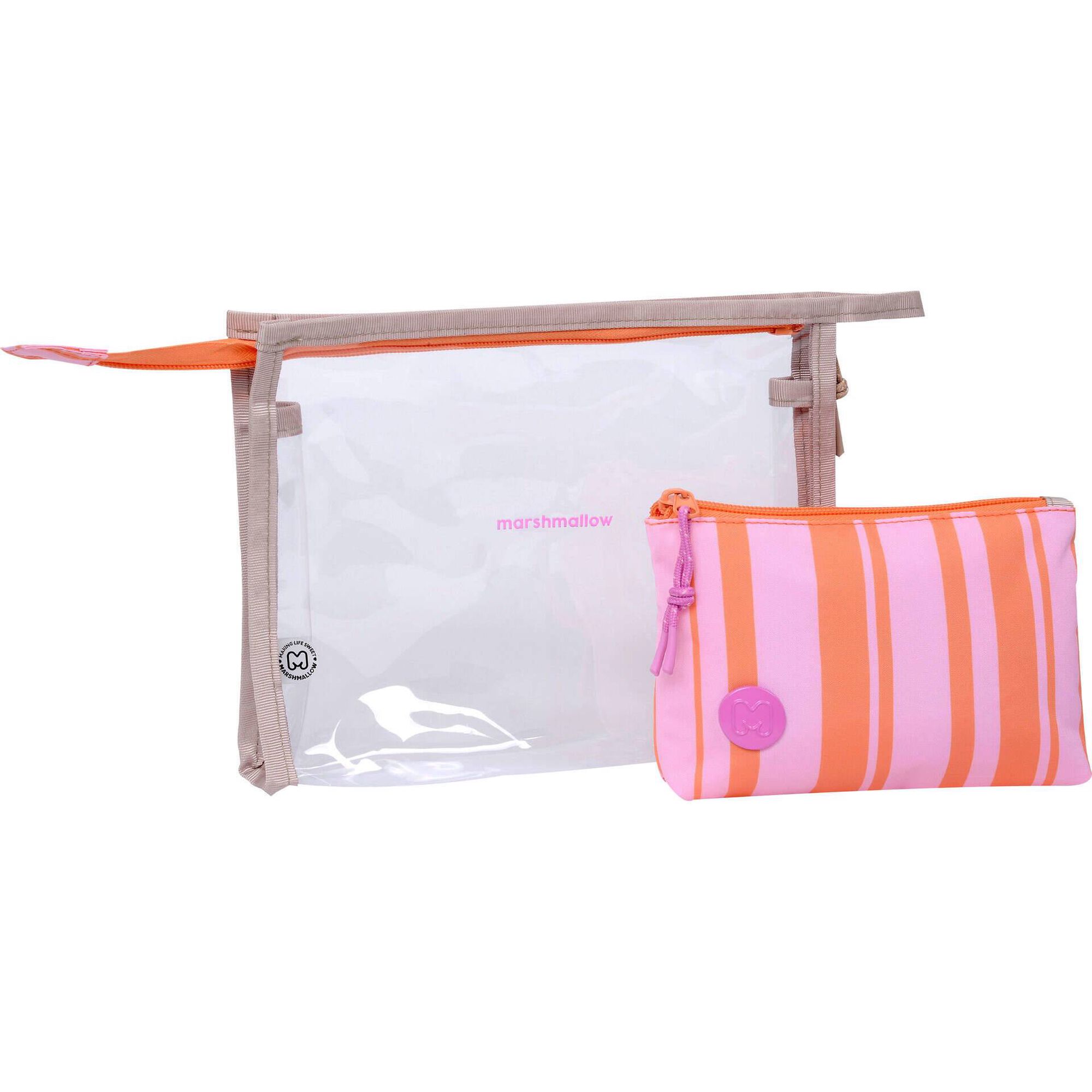 Conjunto 2 Necessaires Riscas Laranja e Rosa Marshmallow