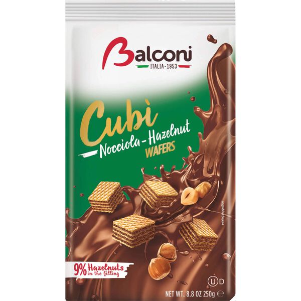 Bolachas Wafers com Recheio Avelã Cubos Balconi