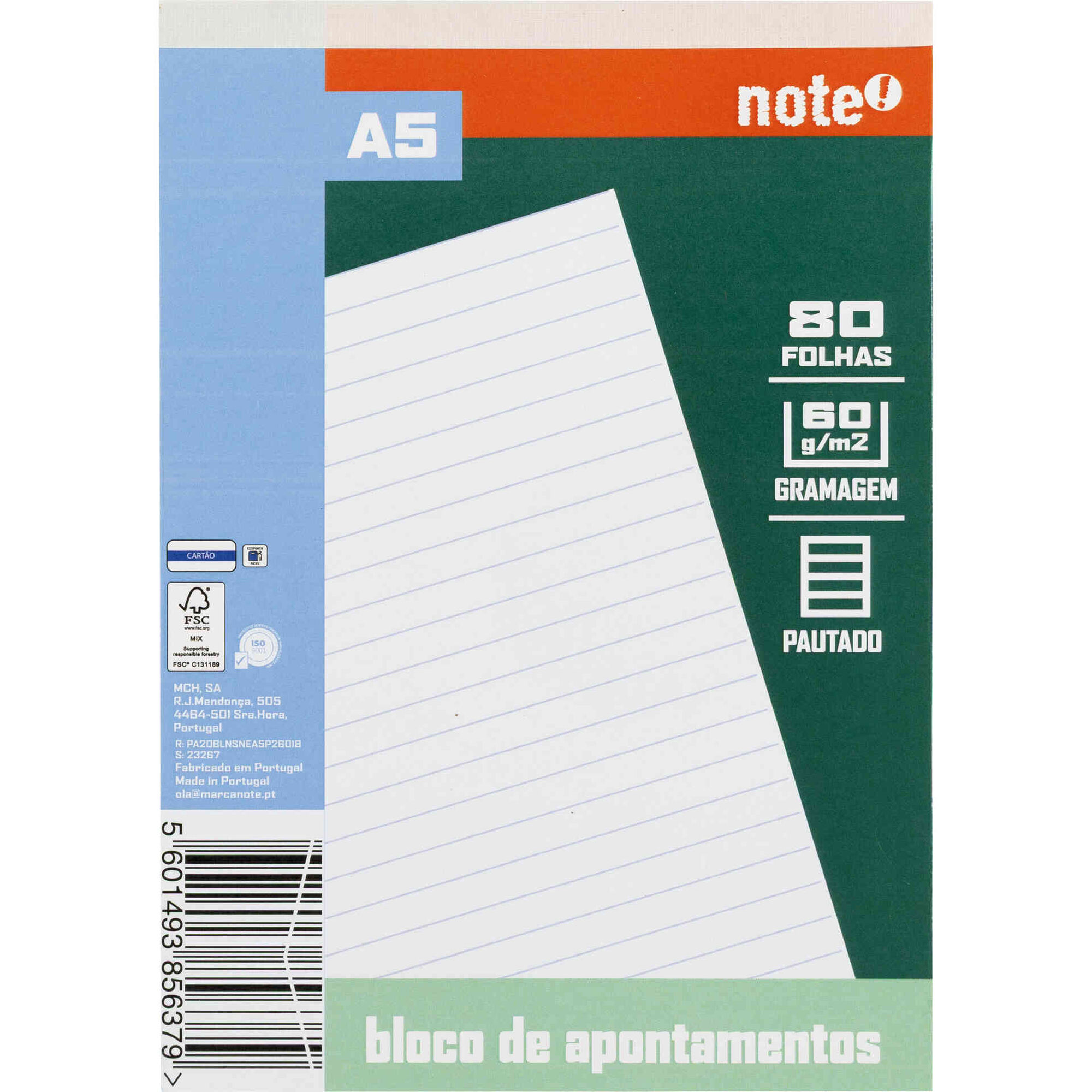 Bloco Apontamentos A5 Pautado Note!
