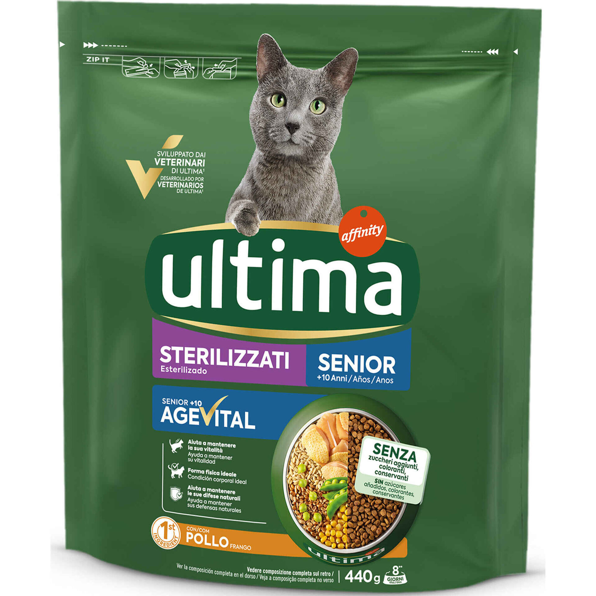 Ra&ccedil;&atilde;o para Gato S&eacute;nior Esterilizado Frango Affinity Ultima