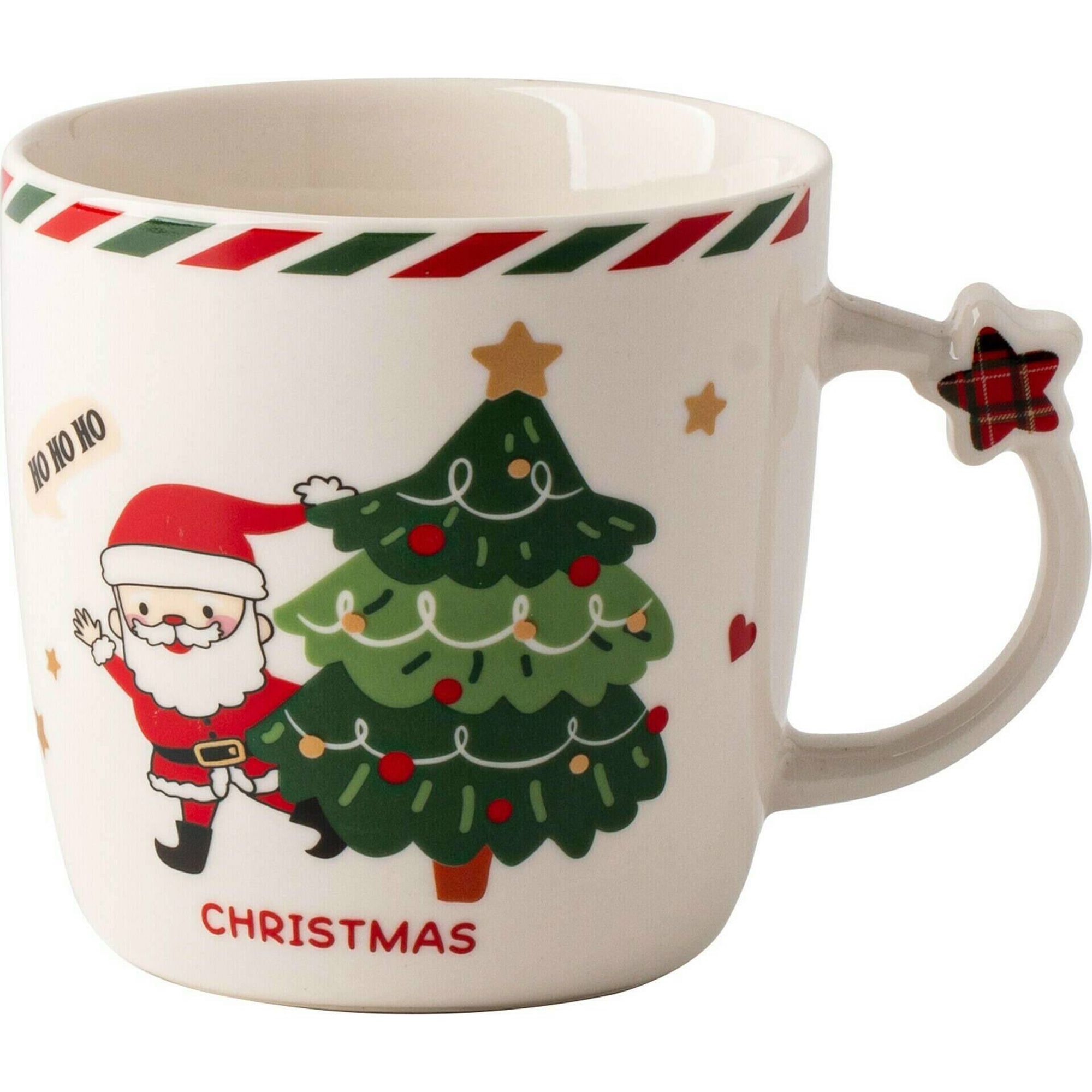 Caneca com Estrela 360ml Pai Natal e Árvore