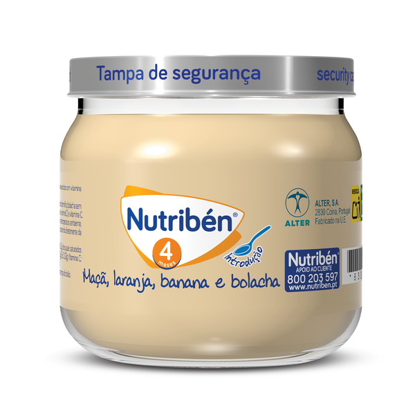 Boião de Fruta de Maçã, Laranja e Bolacha +4M Nutribén