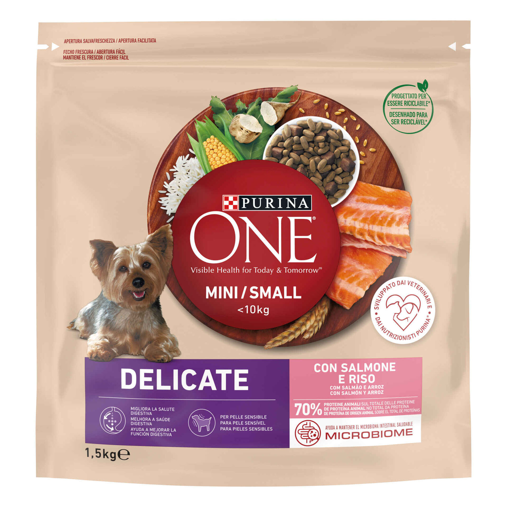 Ra&ccedil;&atilde;o para C&atilde;o Adulto Mini Delicate Salm&atilde;o e Arroz Purina One Mini