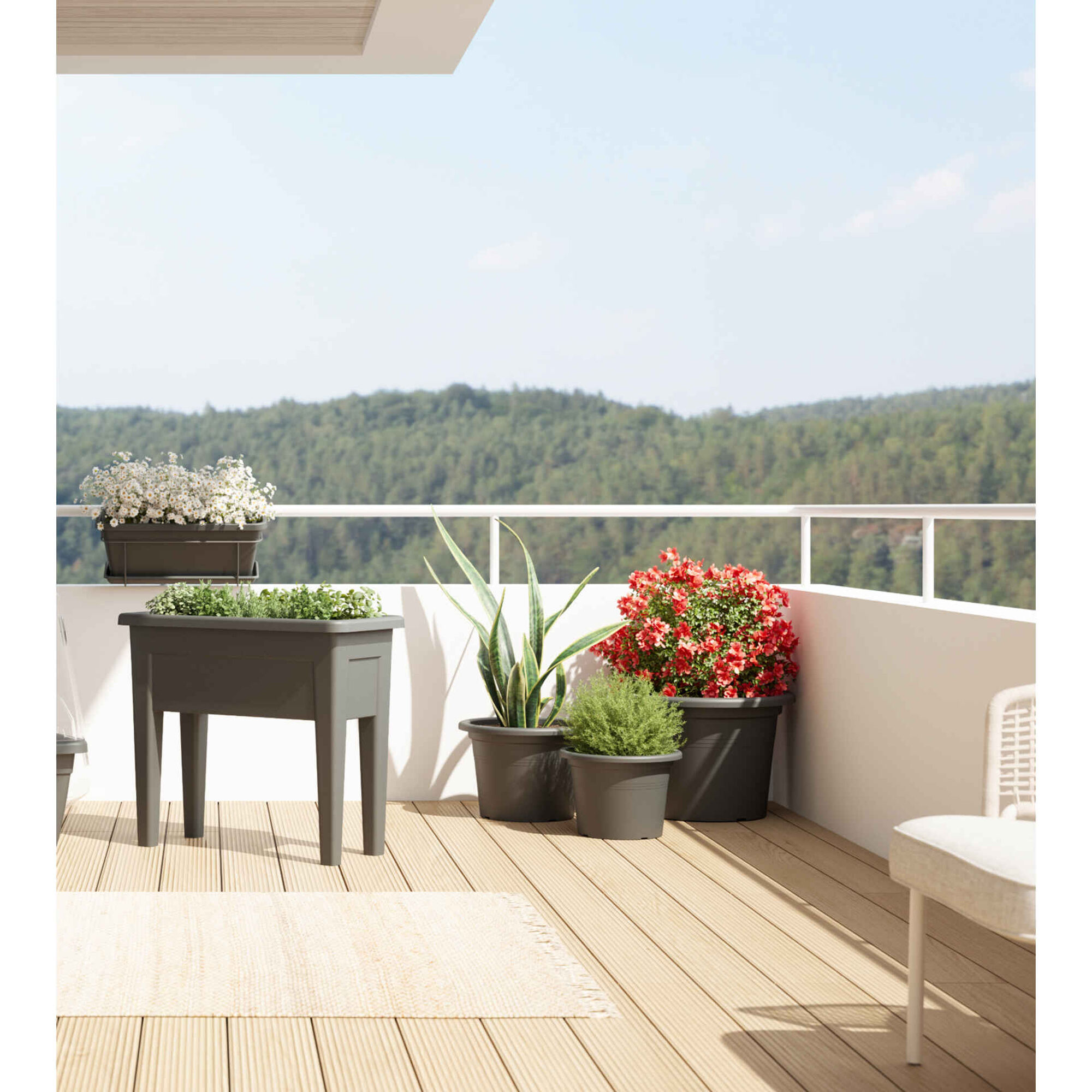Vaso Redondo Plástico 25cm Cinza Antracite