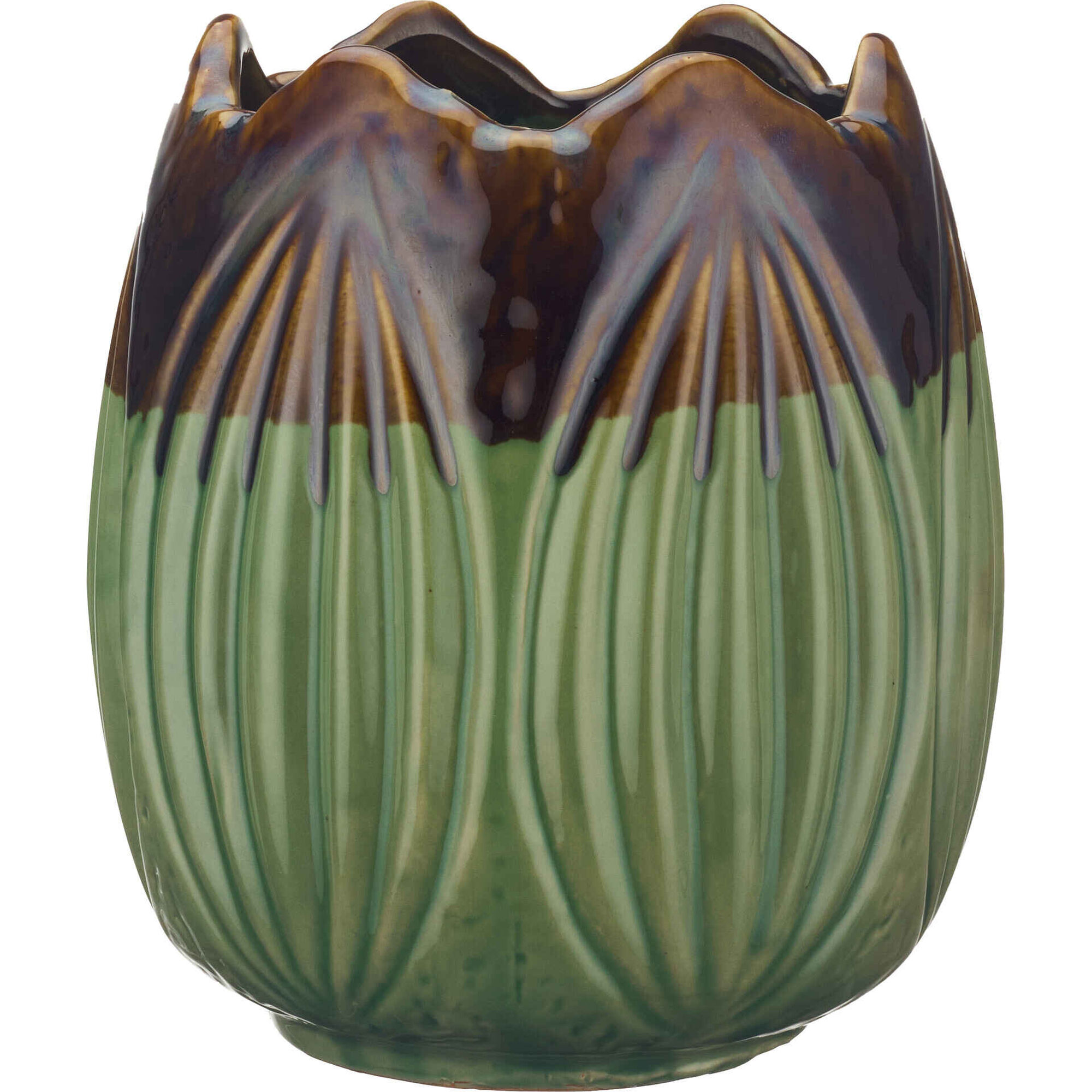 Jarra Tulipa 13,7x15,3cm Verde e Castanha Kasa