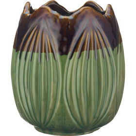 Jarra Tulipa 13,7x15,3cm Verde e Castanha Kasa