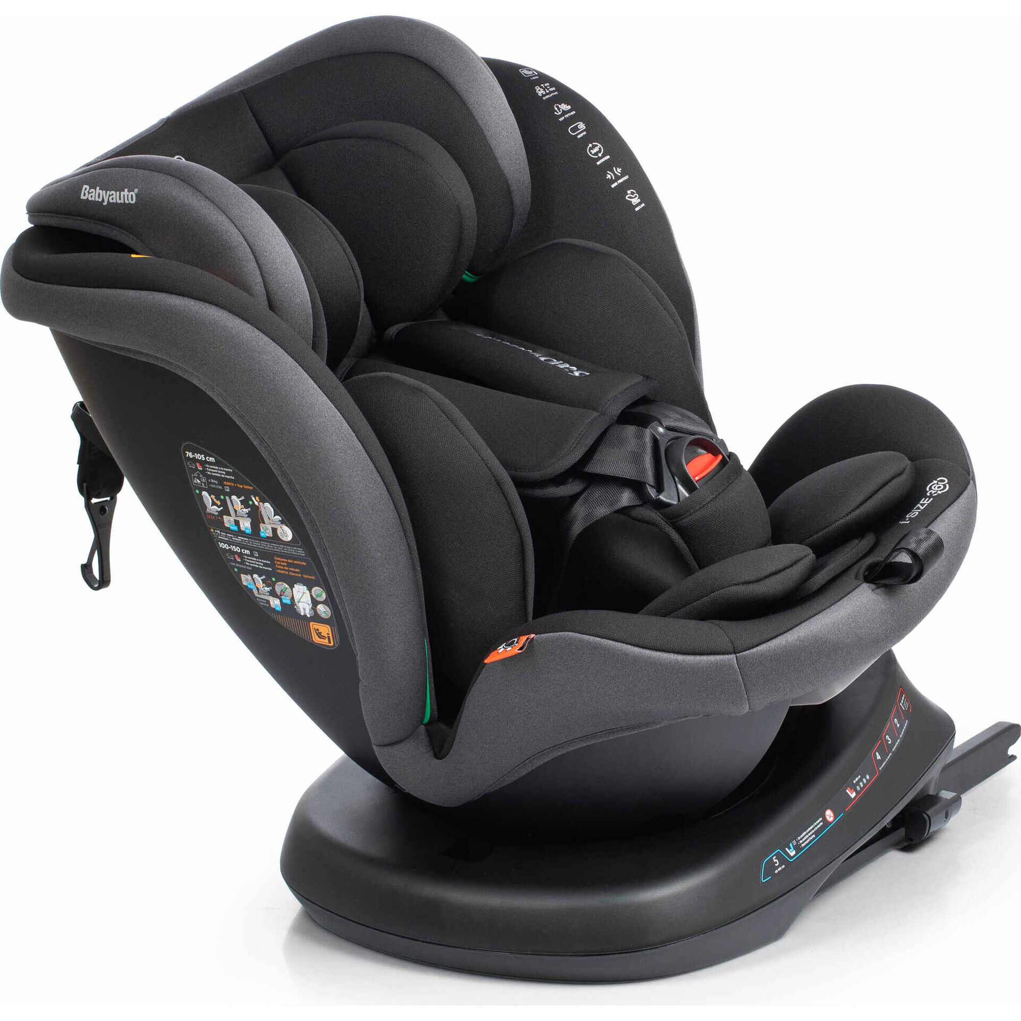 Cadeira Auto I-Size 40-150cm Isofix Rotativa Rodia Fix Cinza Escuro Babyauto