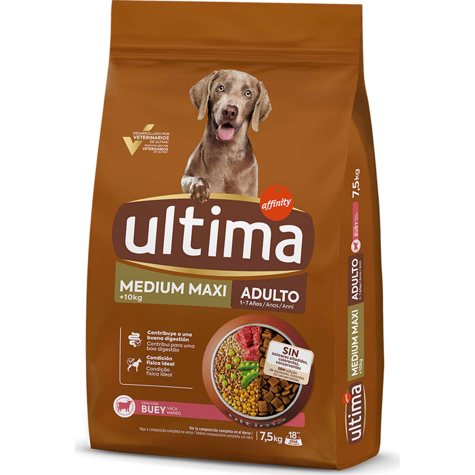 Ra&ccedil;&atilde;o para C&atilde;o Adulto M&eacute;dio e Maxi Vaca e Arroz Affinity Ultima
