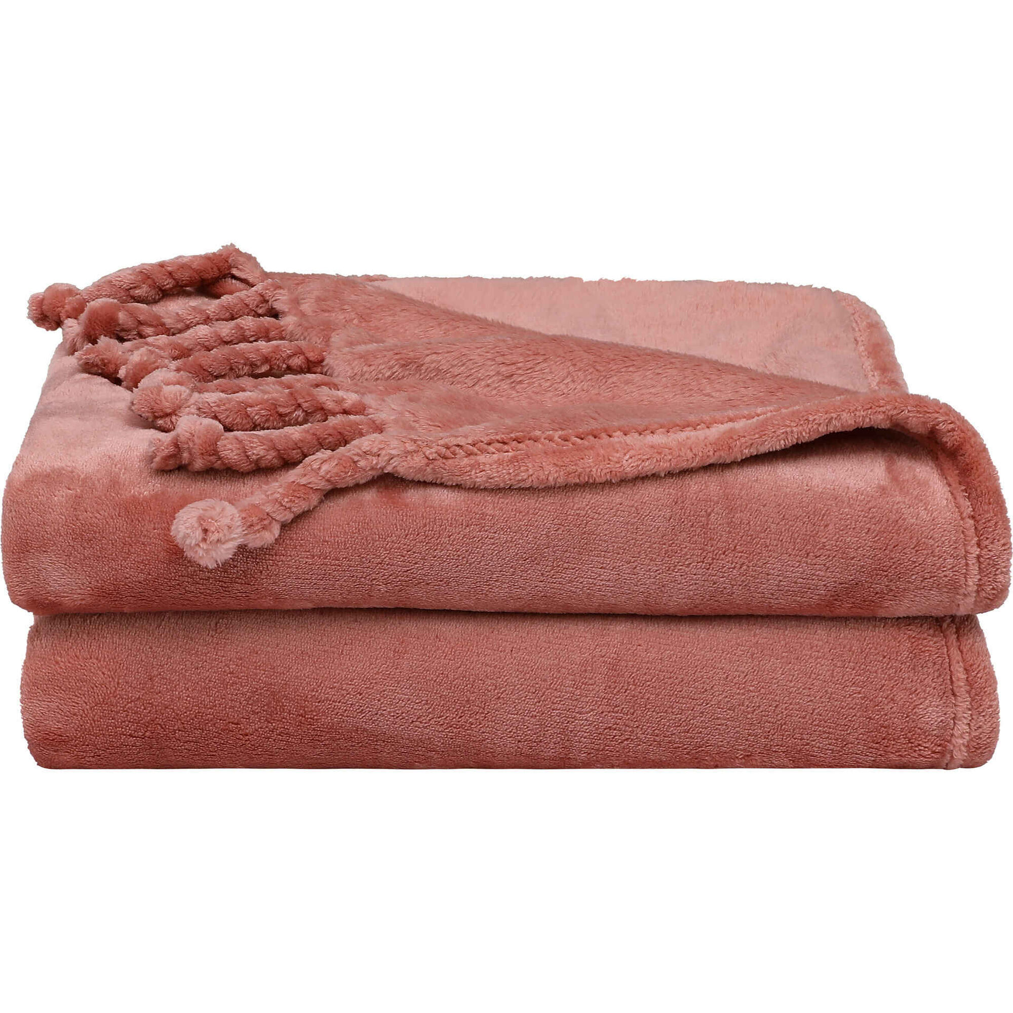 Manta Flanela com Franja 130x170cm Rosa Kasa