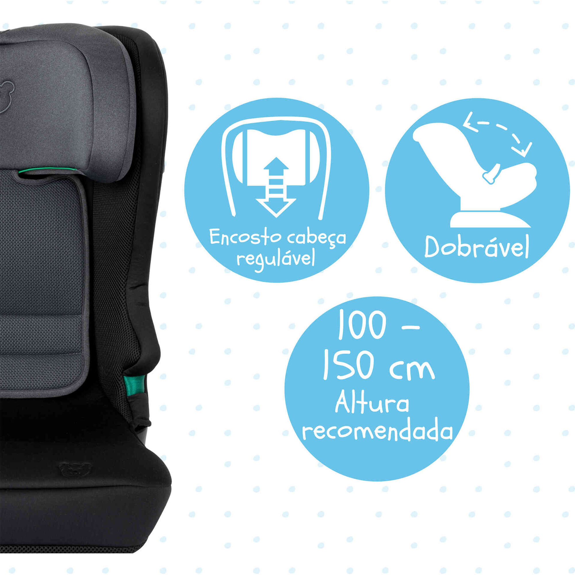 Cadeira Auto I-Size 100-150cm Preta Defender Happy Bear