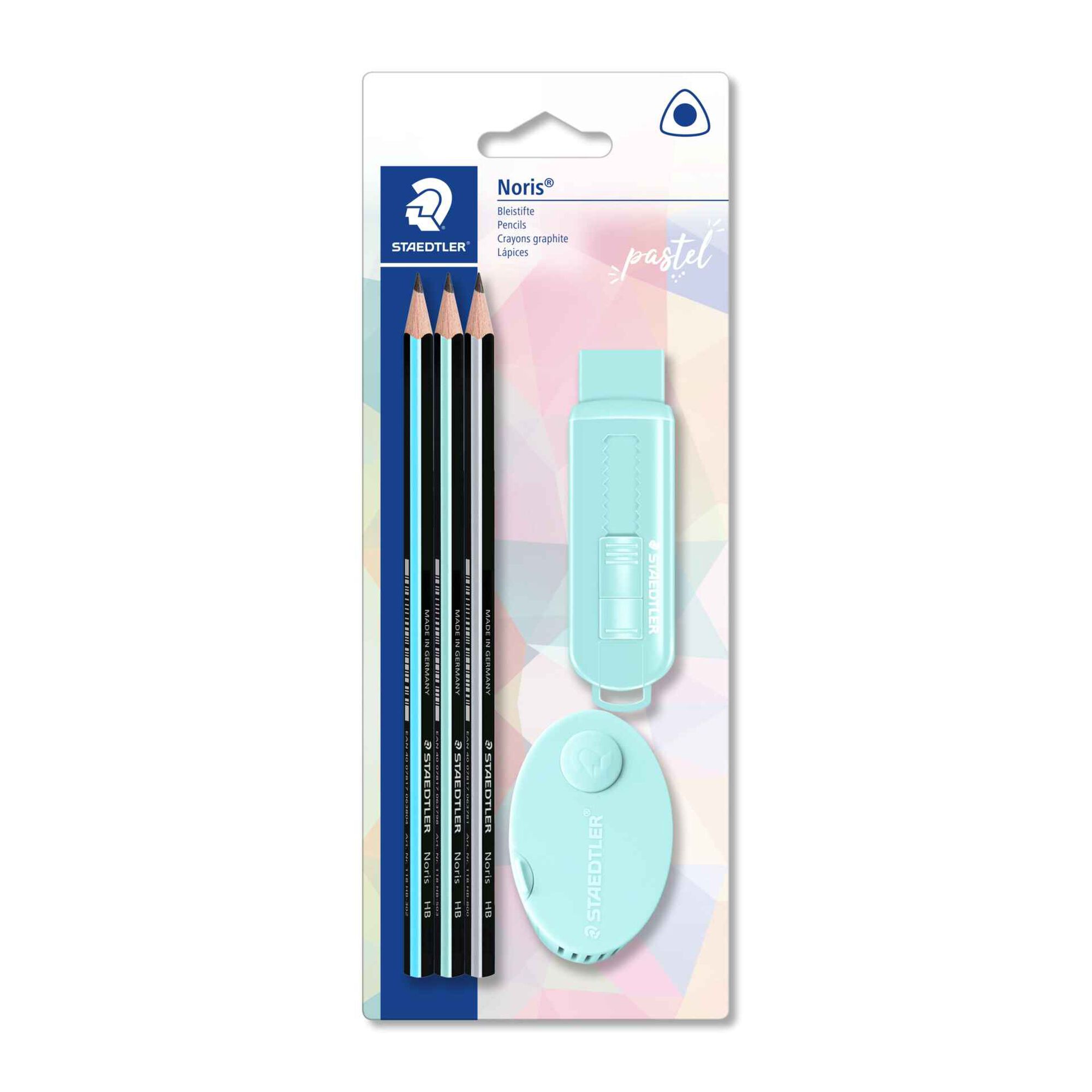 Conjunto L&aacute;pis Grafite HB, Borracha e Afia (v&aacute;rias cores) Staedtler