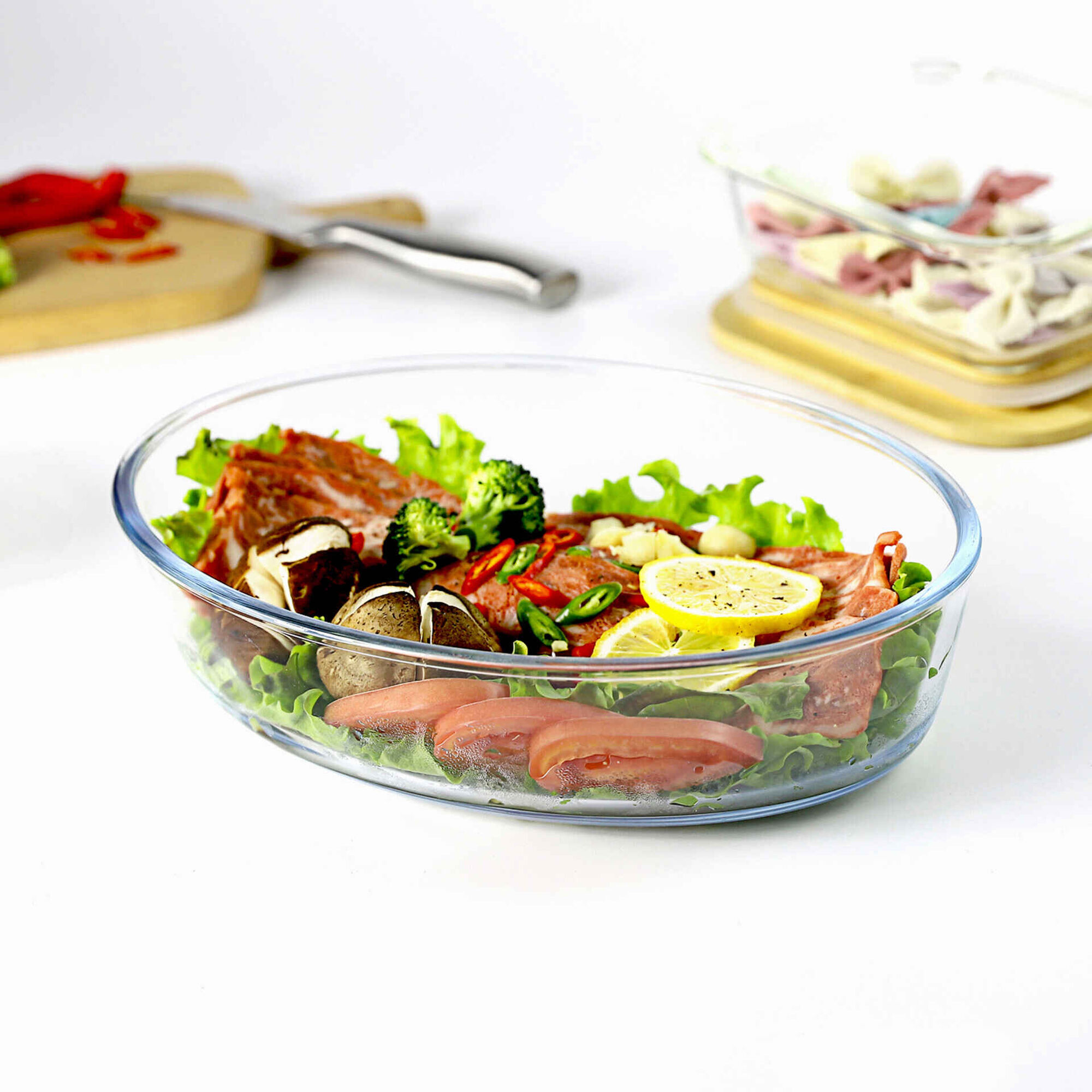 Conjunto 3 Assadeiras Vidro Ovais Kasa