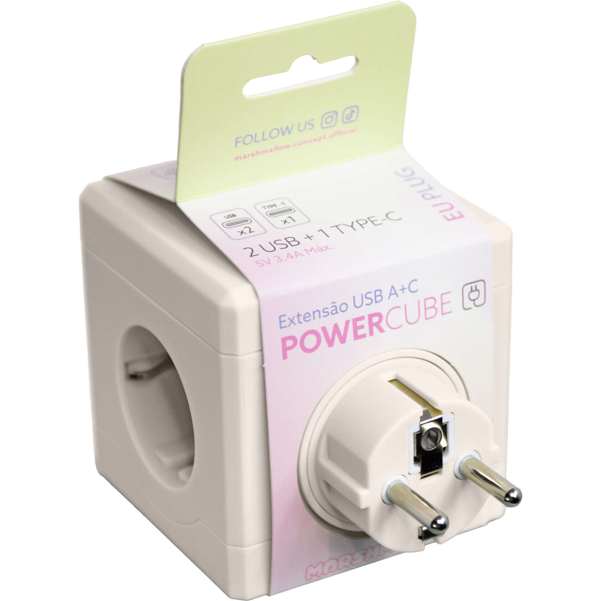 Extens&atilde;o Cubo 3 Tomadas 2USB Bege Marshmallow