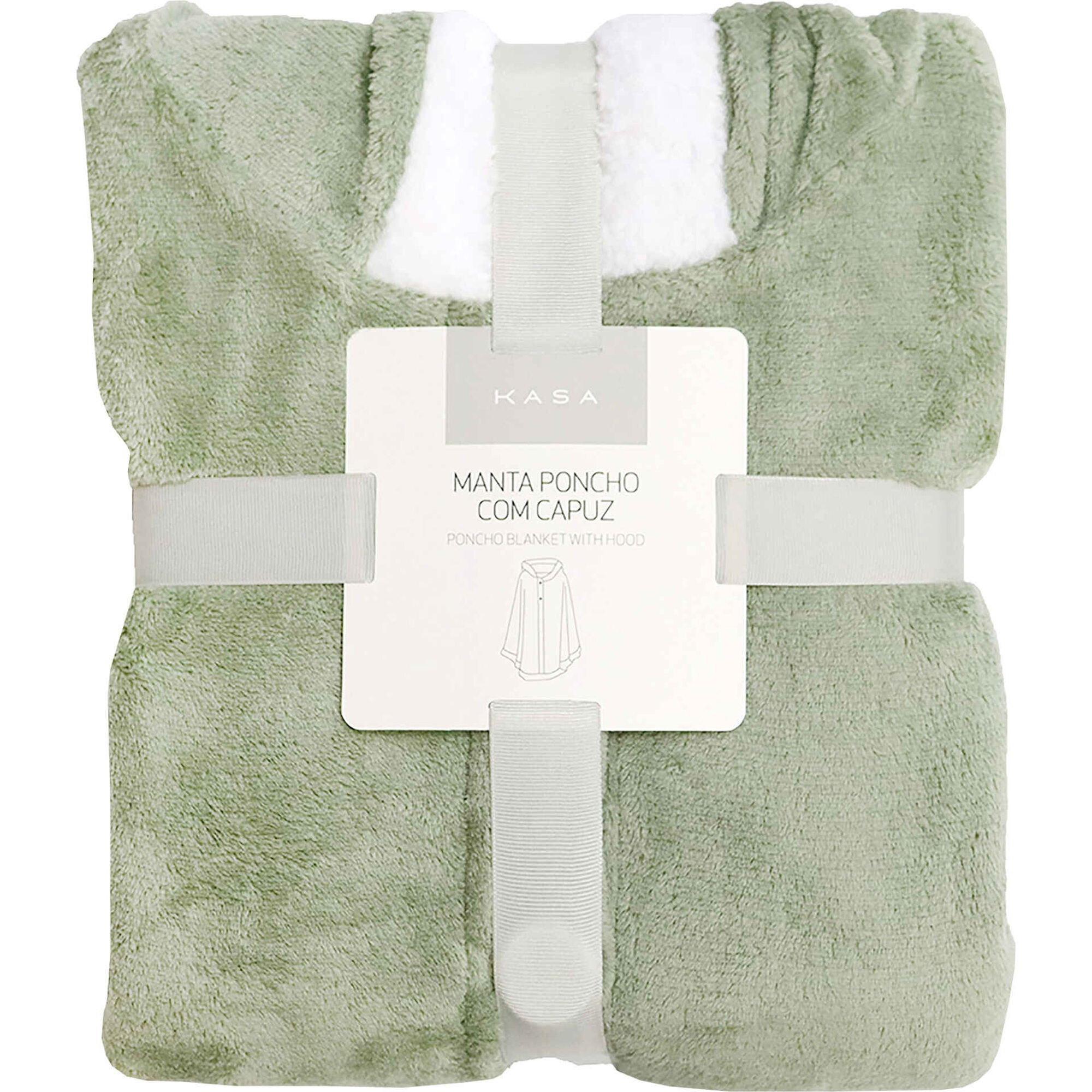 Manta Poncho Borreguito com Capuz Verde Kasa