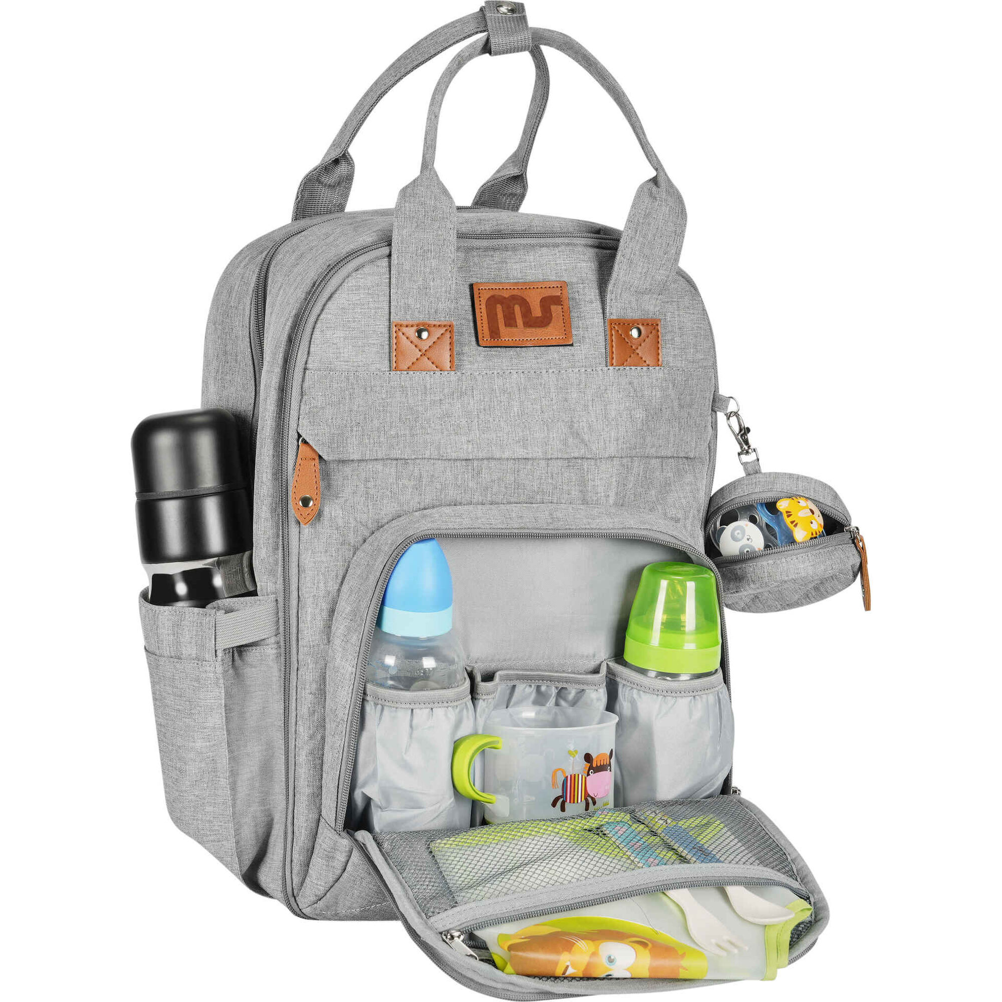 Mochila com Muda Fraldas Cinza Clara