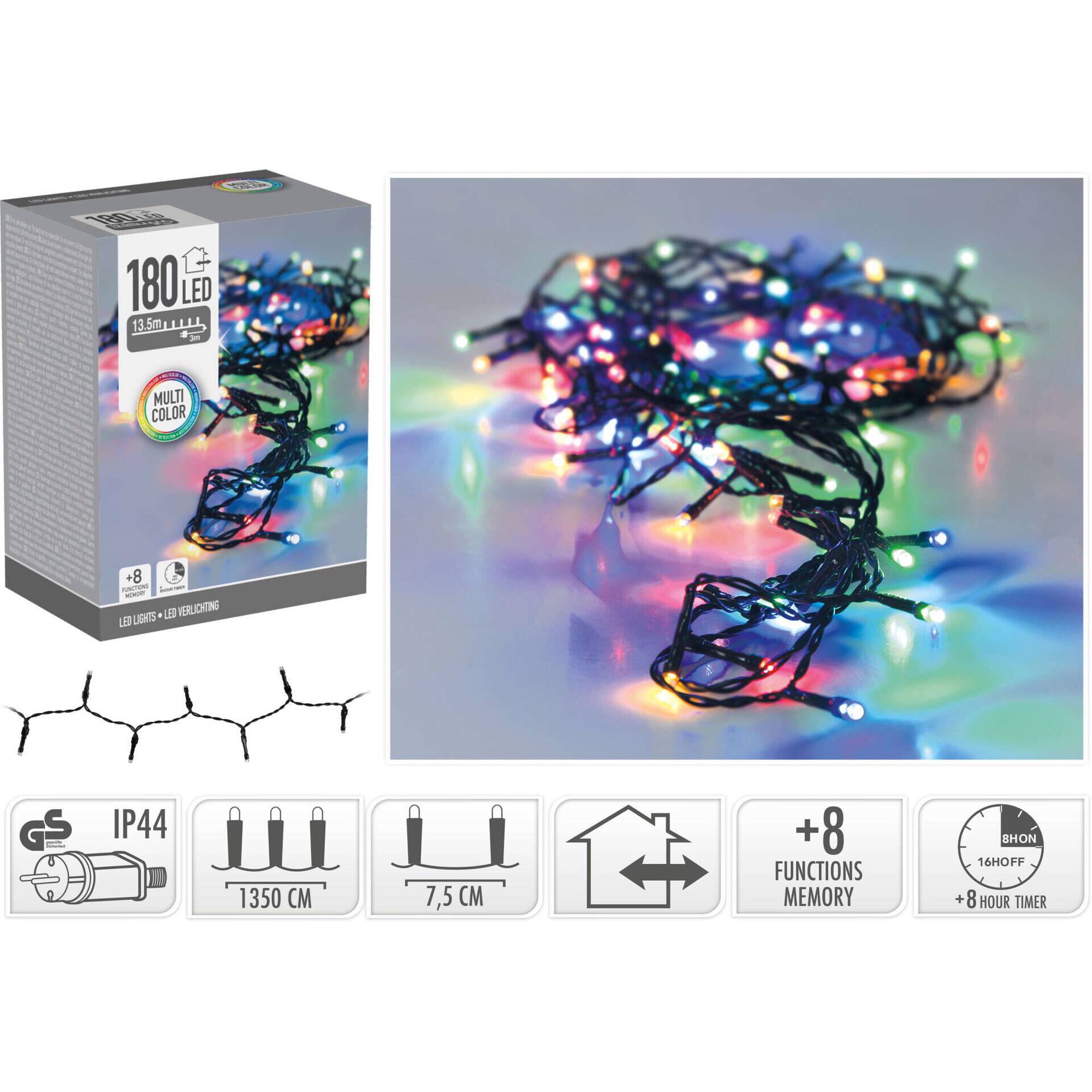 Conjunto 180 Luzes Led Coloridas 8 Fun&ccedil;&otilde;es