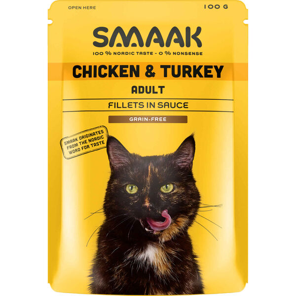 Comida Húmida para Gato Adulto Sem Cereais Frango e Peru Saquetas Smaak