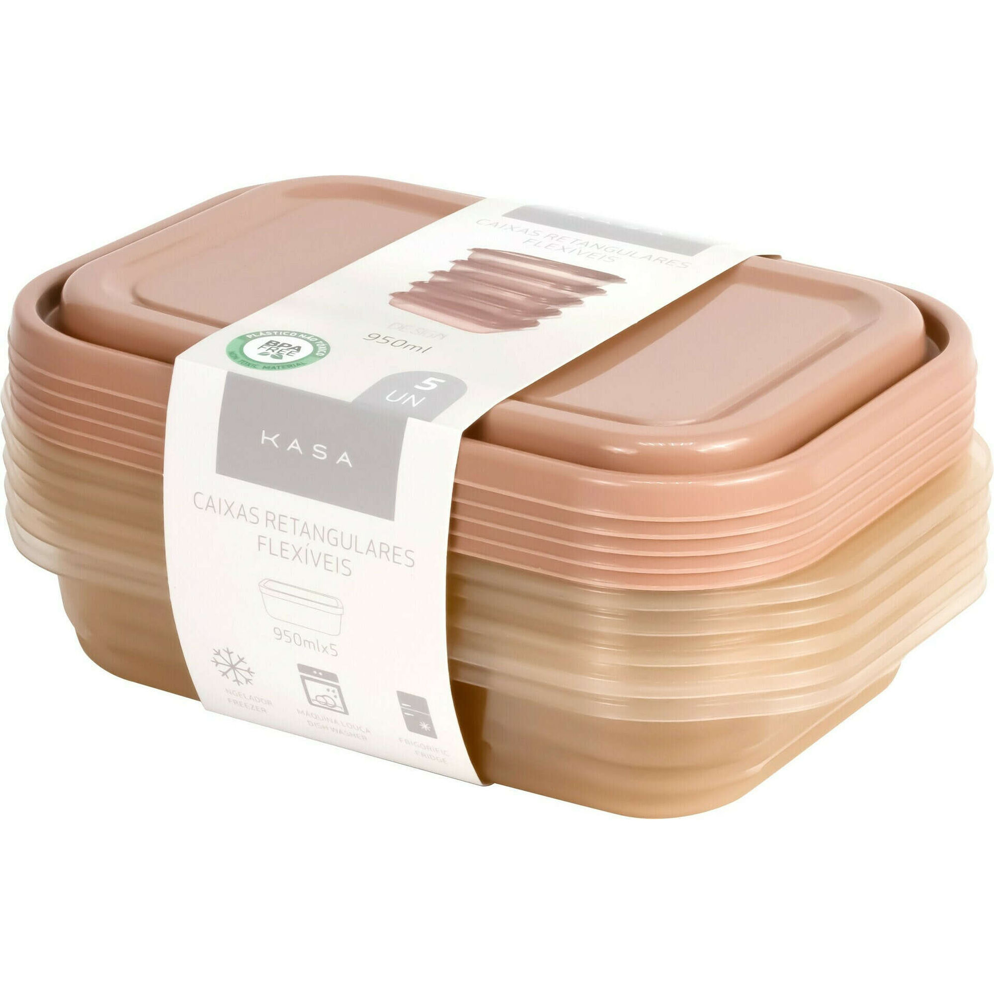 Conjunto 5 Caixas Herm&eacute;ticas Retangulares Flexiveis Kasa