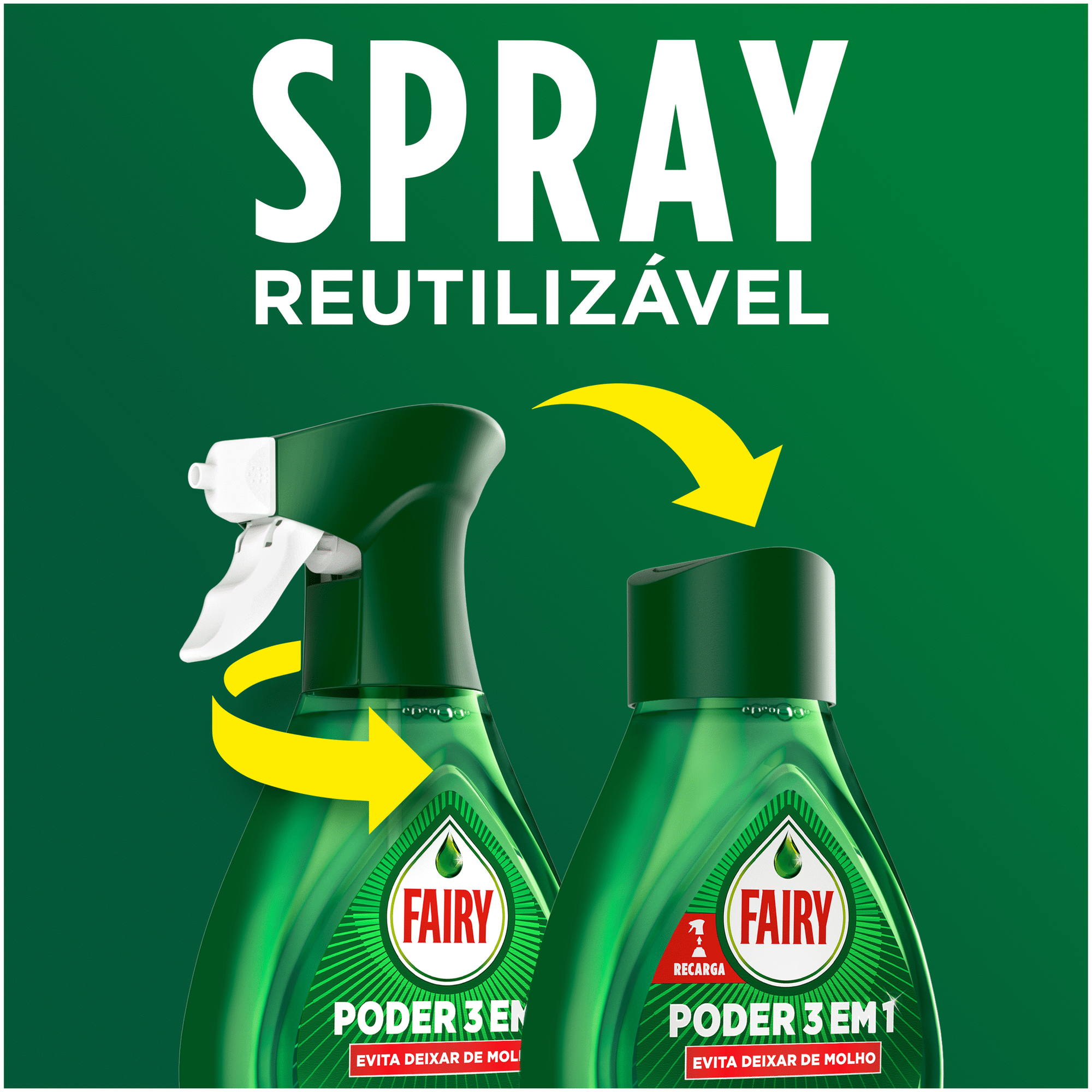 Detergente Manual Loi&ccedil;a Spray Poder 3 em 1 + Recarga Fairy