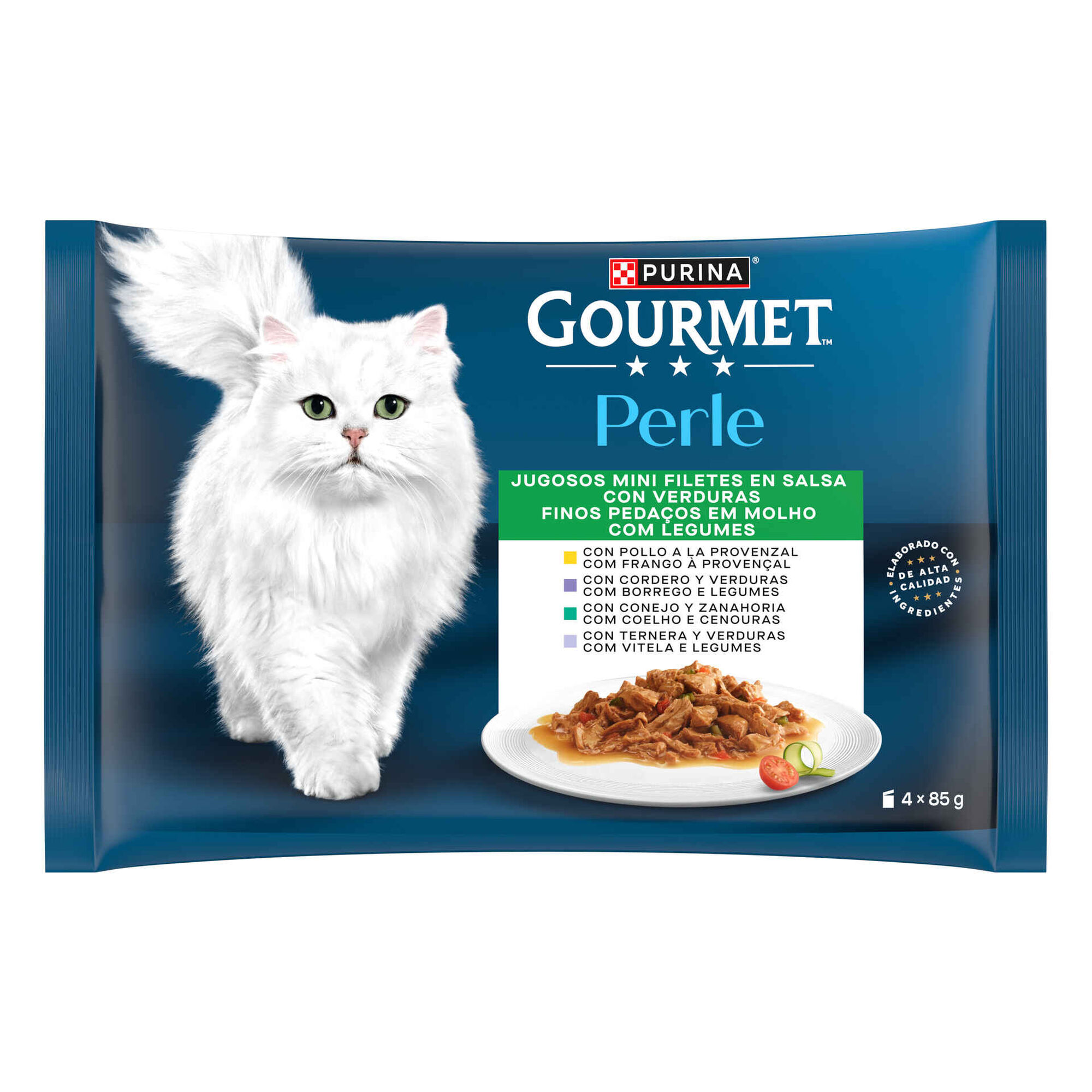 Comida H&uacute;mida para Gato Adulto Finos Peda&ccedil;os em Molho Saquetas Purina Gourmet Perle