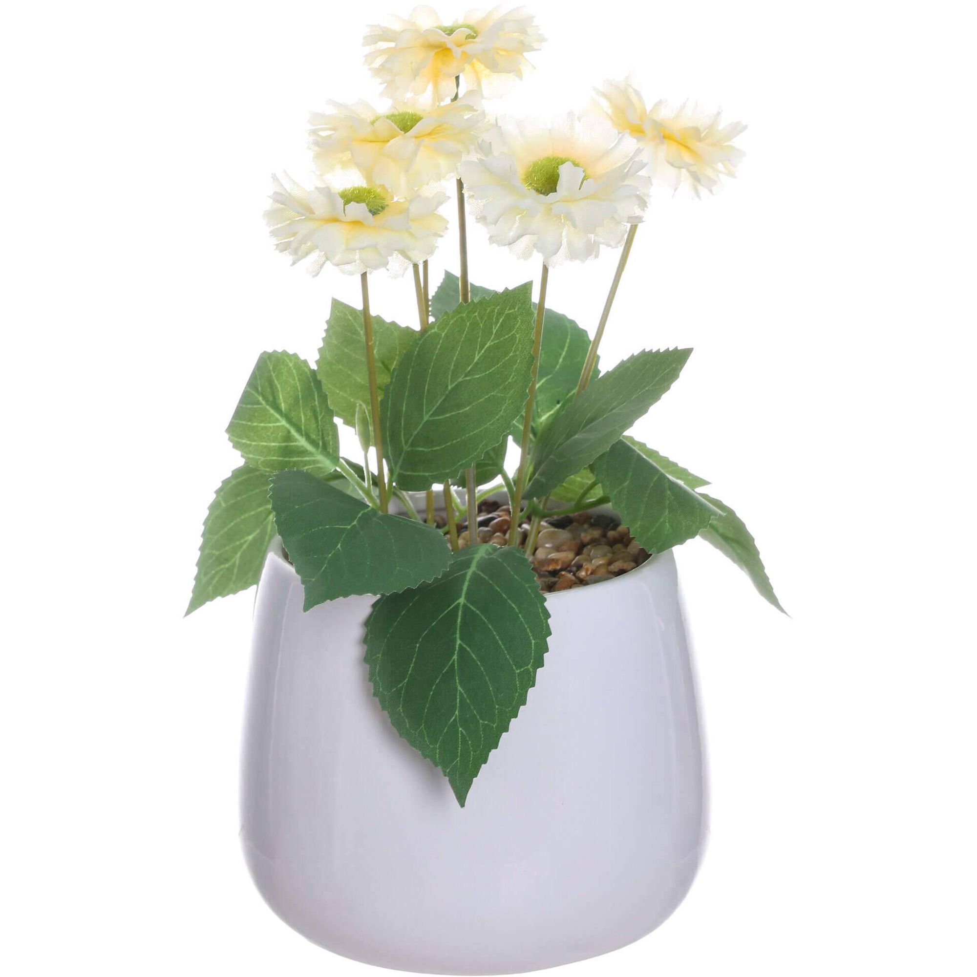 Planta Artificial Vaso Cer&acirc;mica Branca Flor Amarela Kasa