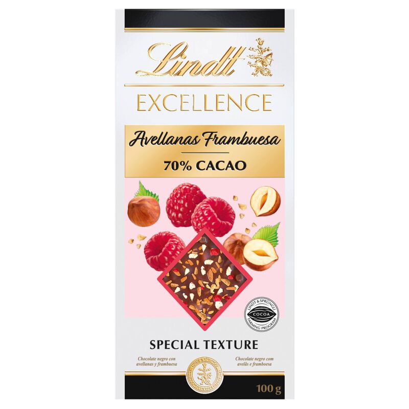 Tablete de Chocolate Negro Excellence Framboesa e Avelã 70% Cacau Lindt