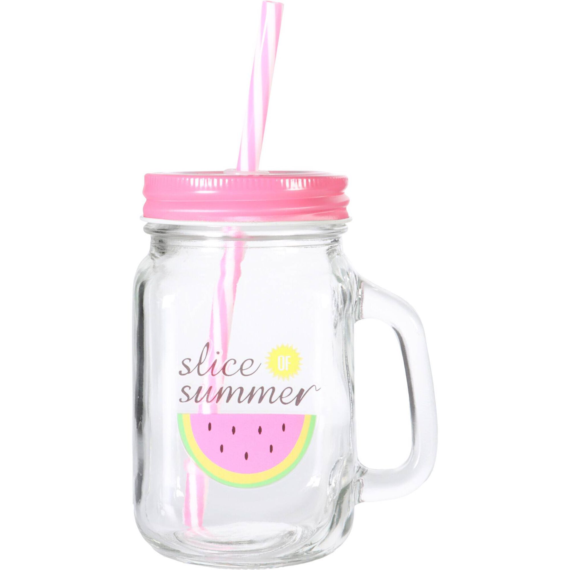 Caneca com Palhinha 450ml Tampa Rosa Melancia Kasa