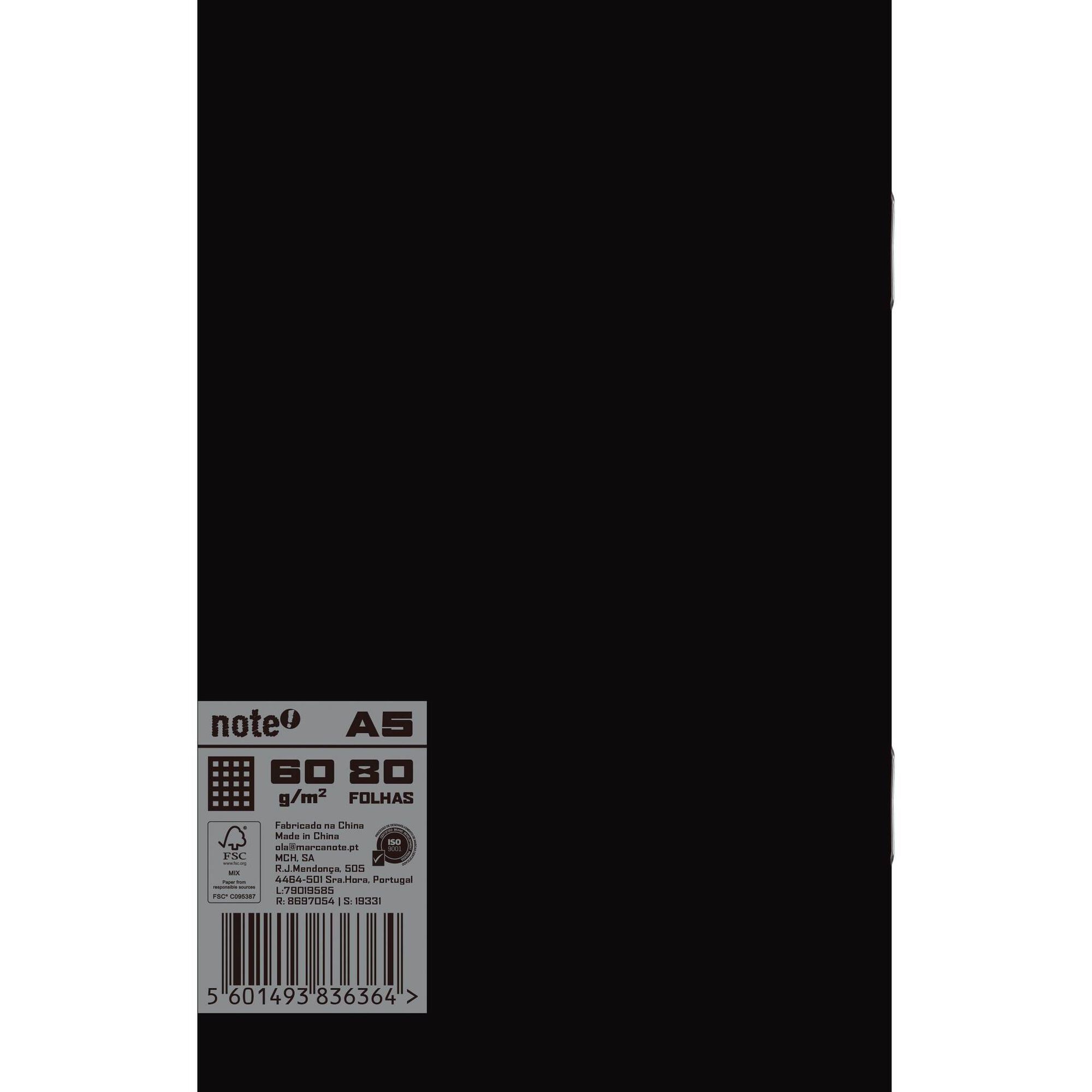 Caderno Agrafado Quadriculado A5 Preto Note!
