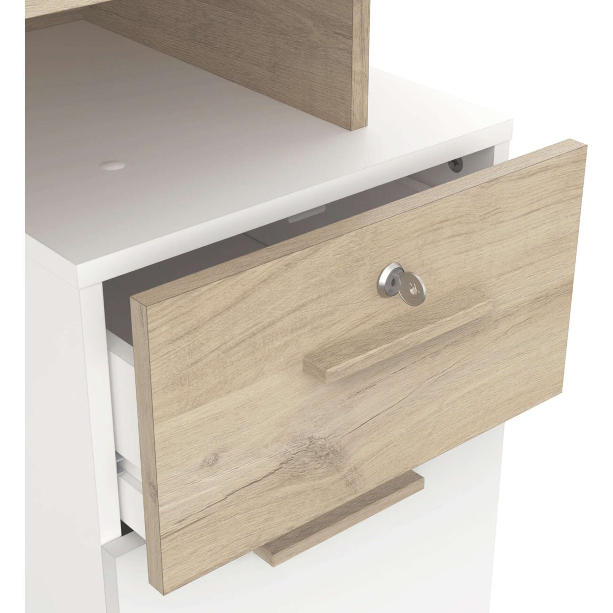 Secretária com 2 Gavetas com Chave 122x55x109cm Branca e Carvalho Platon