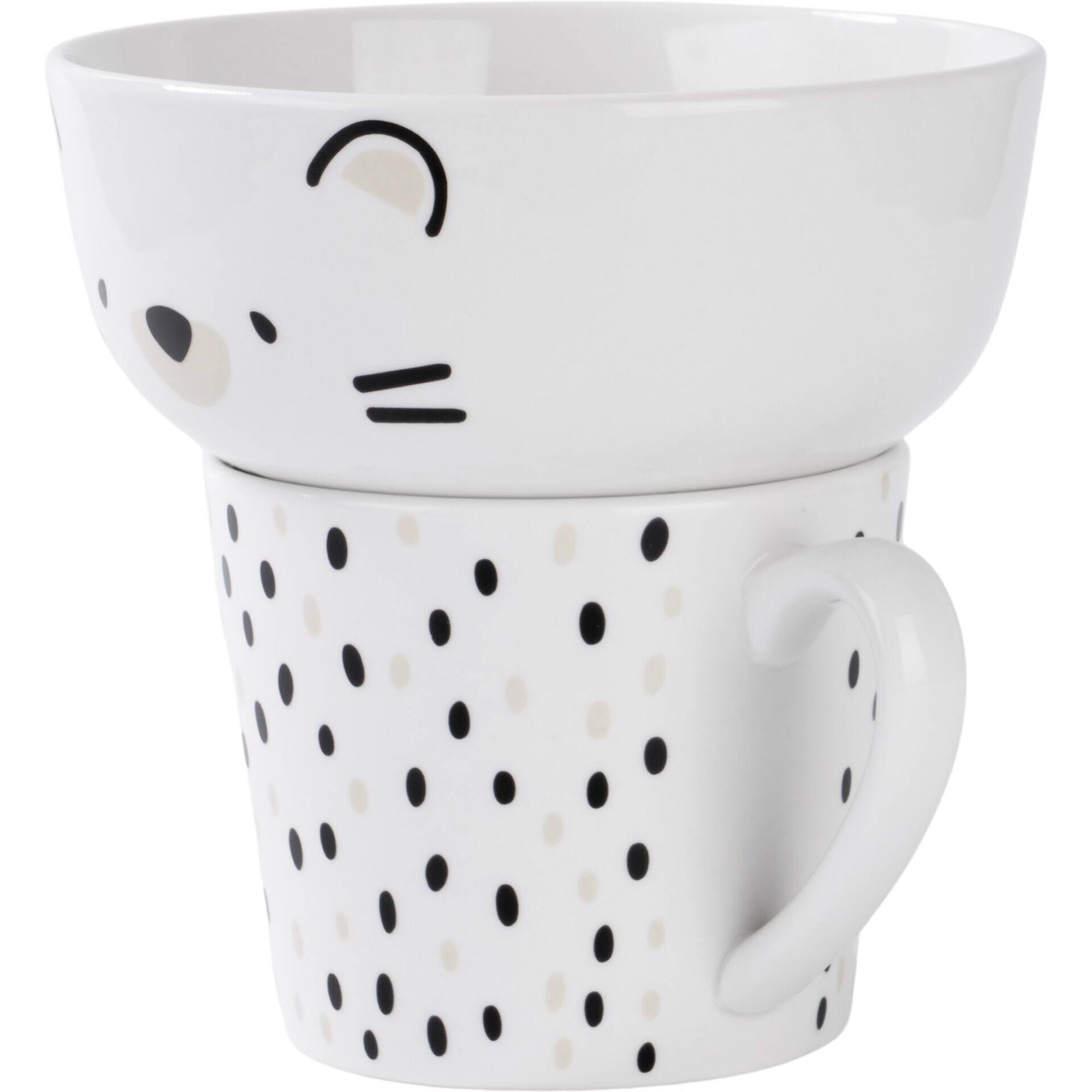 Conjunto Caneca 370ml e Taça 520ml Gato Pintas