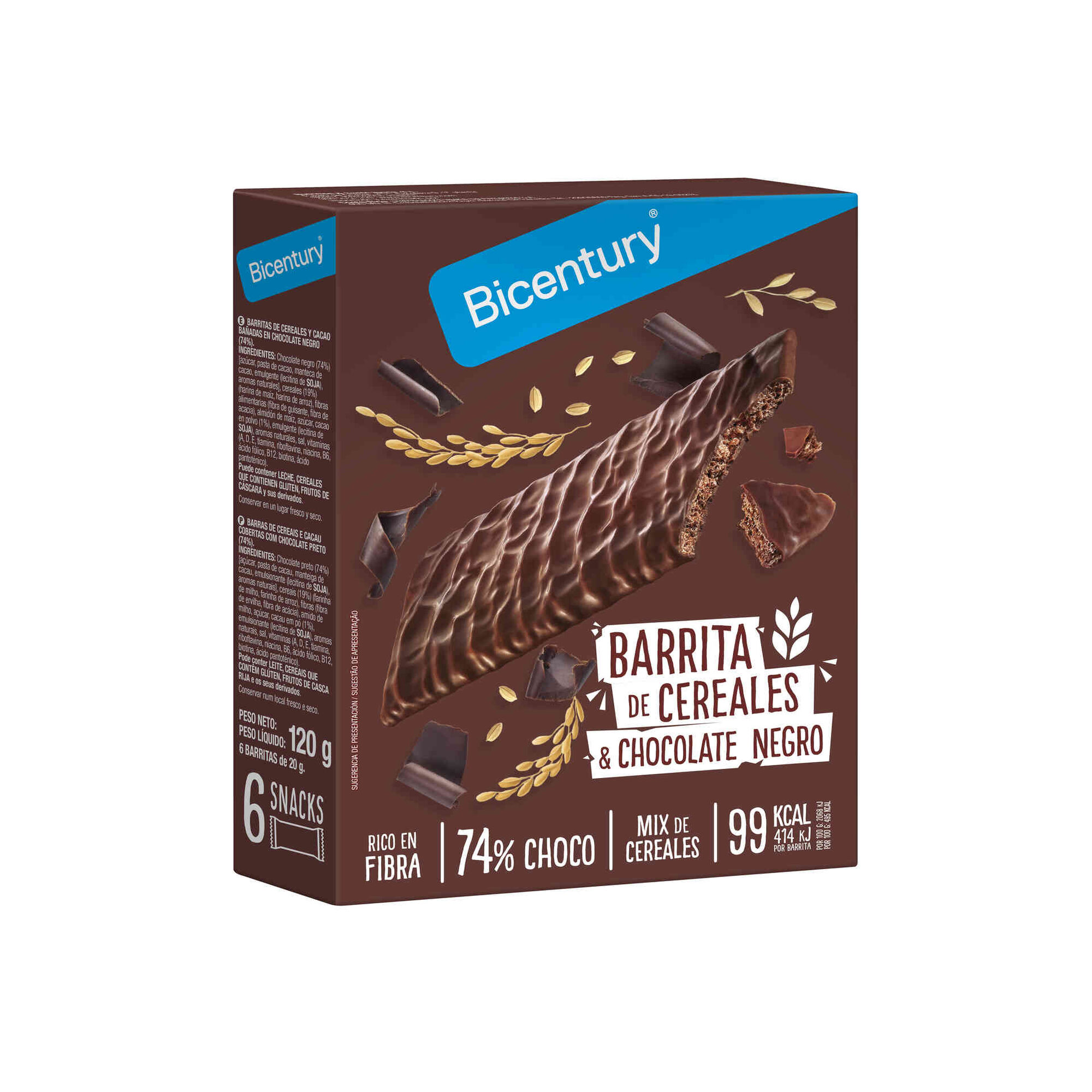 Barras de Cereais de Chocolate Negro Bicentury