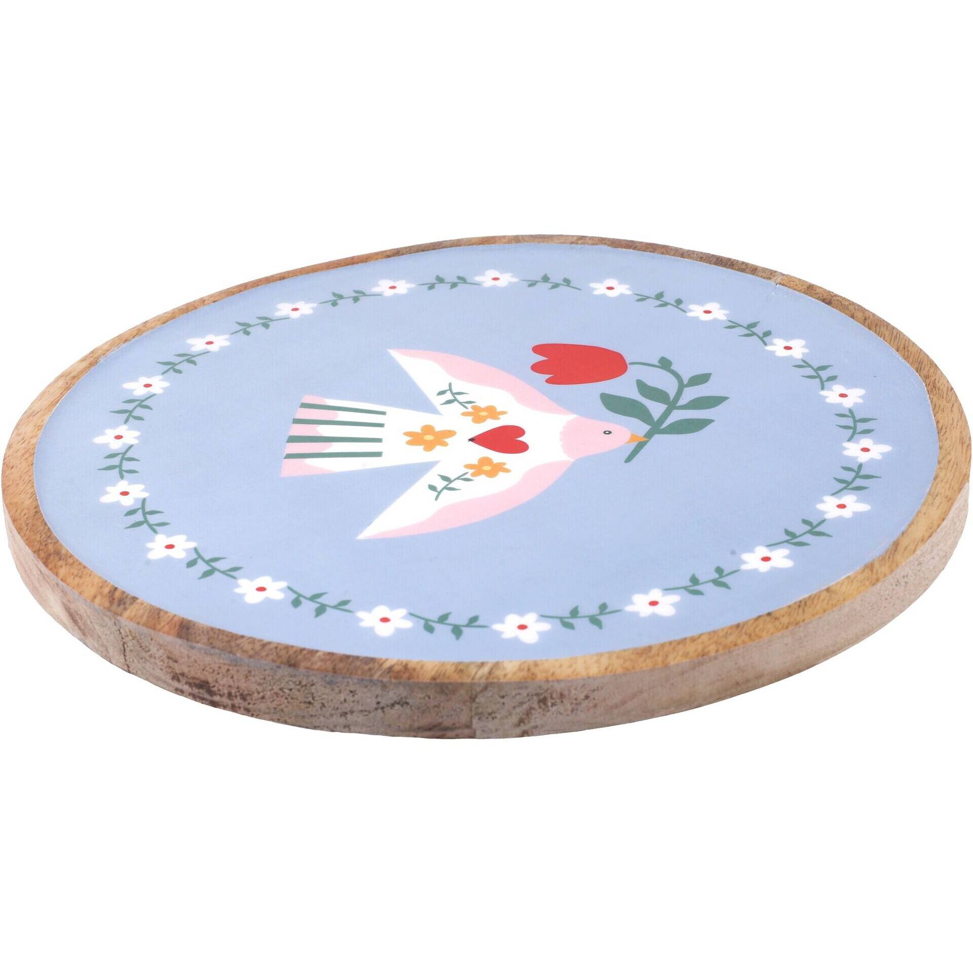 Tabuleiro Redondo 30cm Azul Andorinha Casa em Flor Kasa