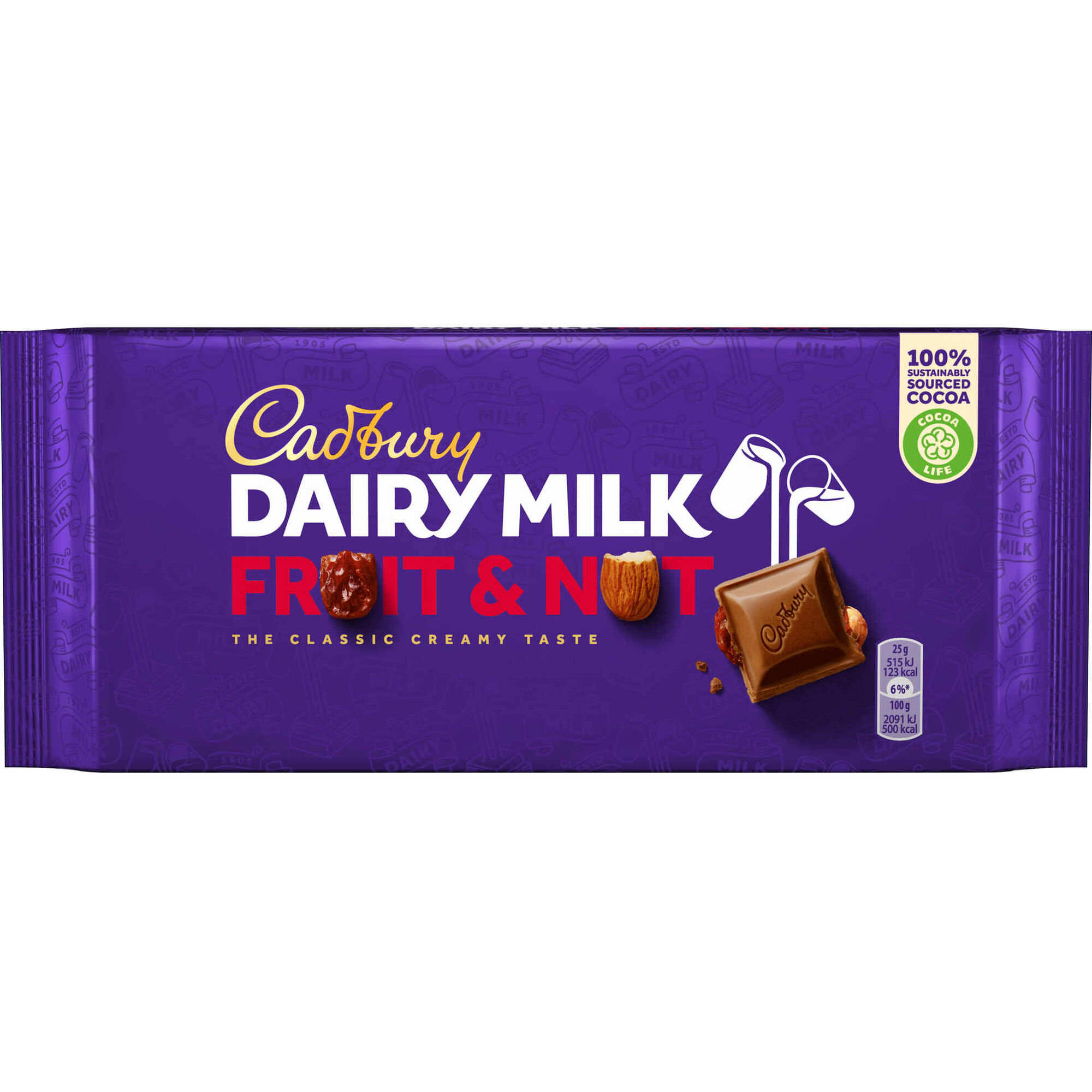 Tablete de Chocolate de Leite com Frutos Secos e Passas Dairy Milk Tablete de Chocolate de Leite com Frutos Secos e Passas Dairy Milk