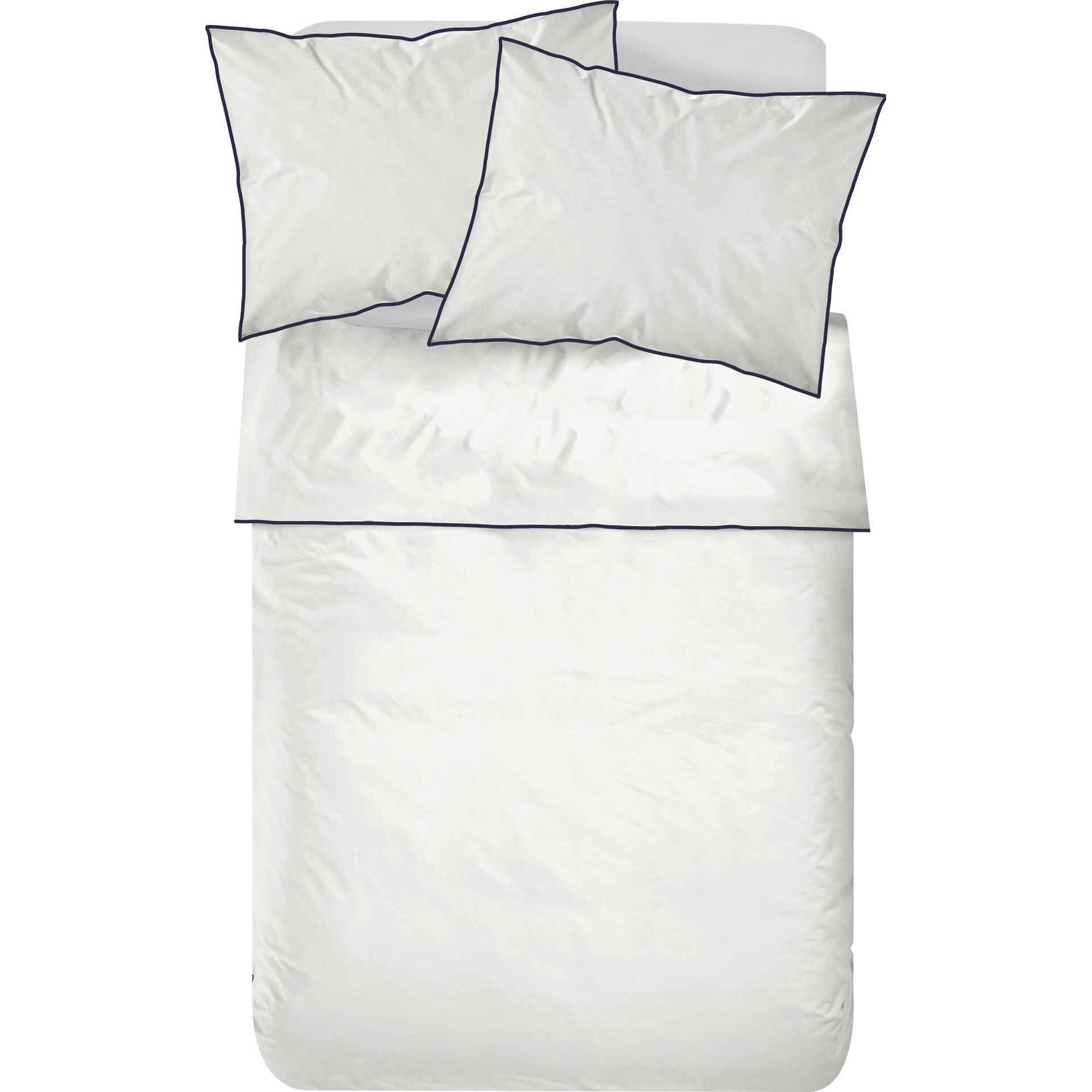 Conjunto Lençóis Algodão 220x270cm Branco Contorno Azul