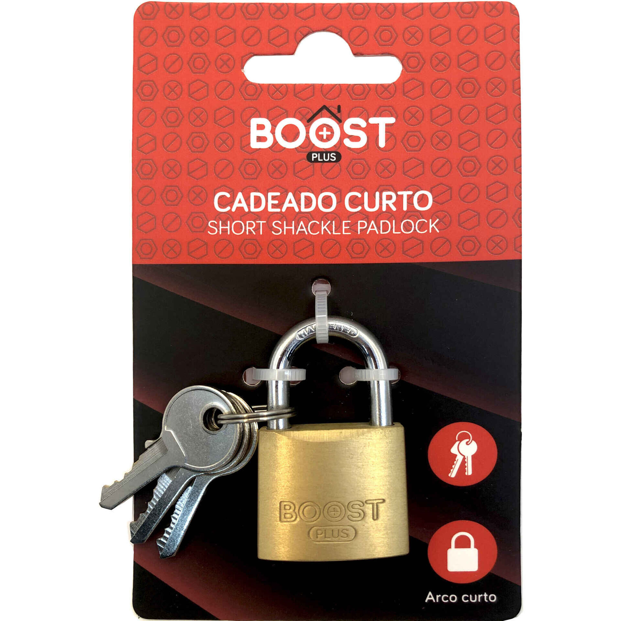 Cadeado Arco Curto com Chave Dourado Boost