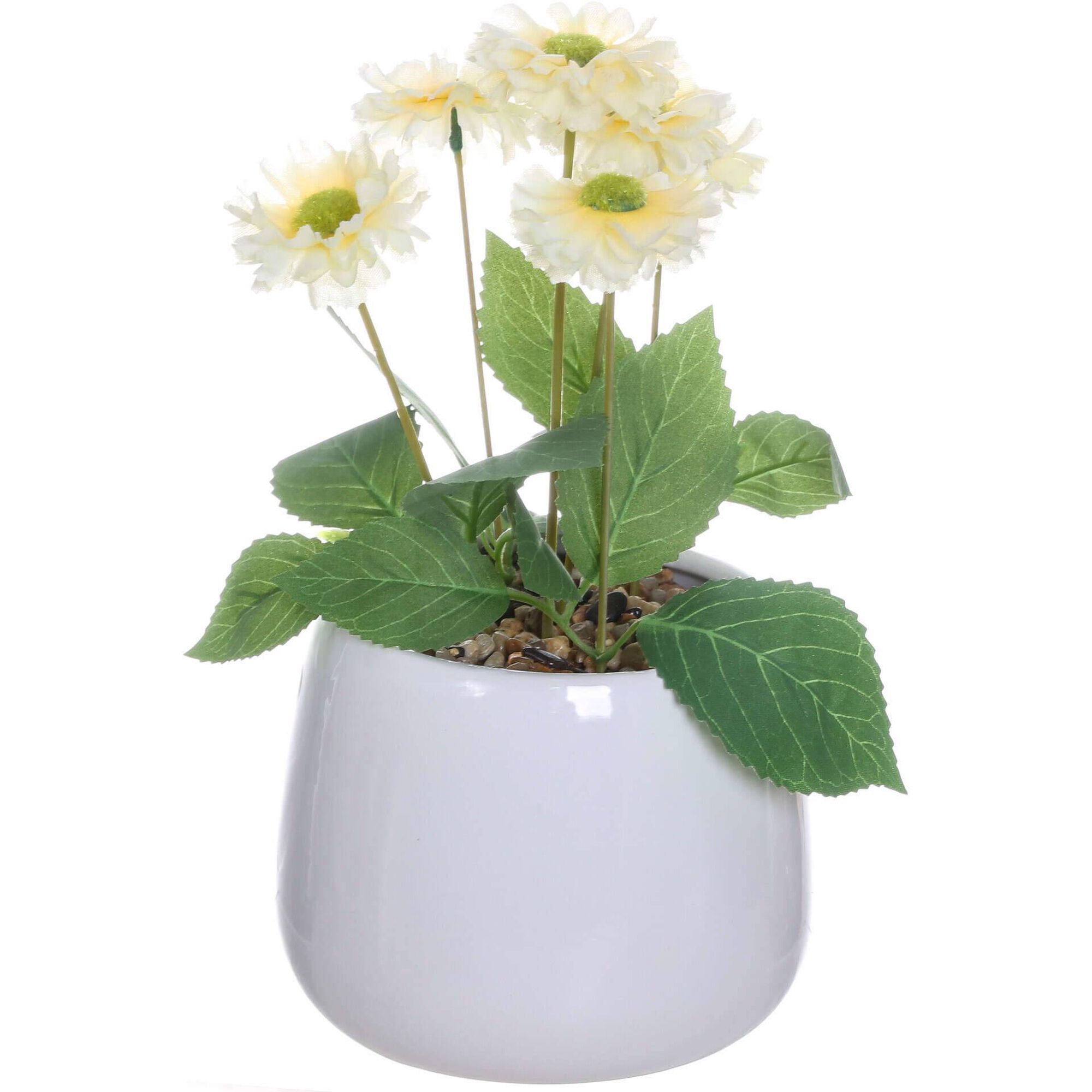 Planta Artificial Vaso Cer&acirc;mica Branca Flor Amarela Kasa