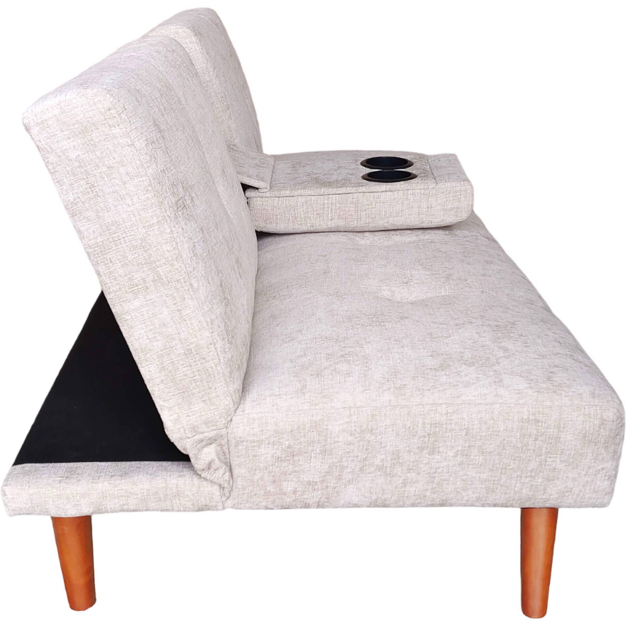 Sof&aacute; Cama Click-Clack com Suporte Bebidas Bege Kasa