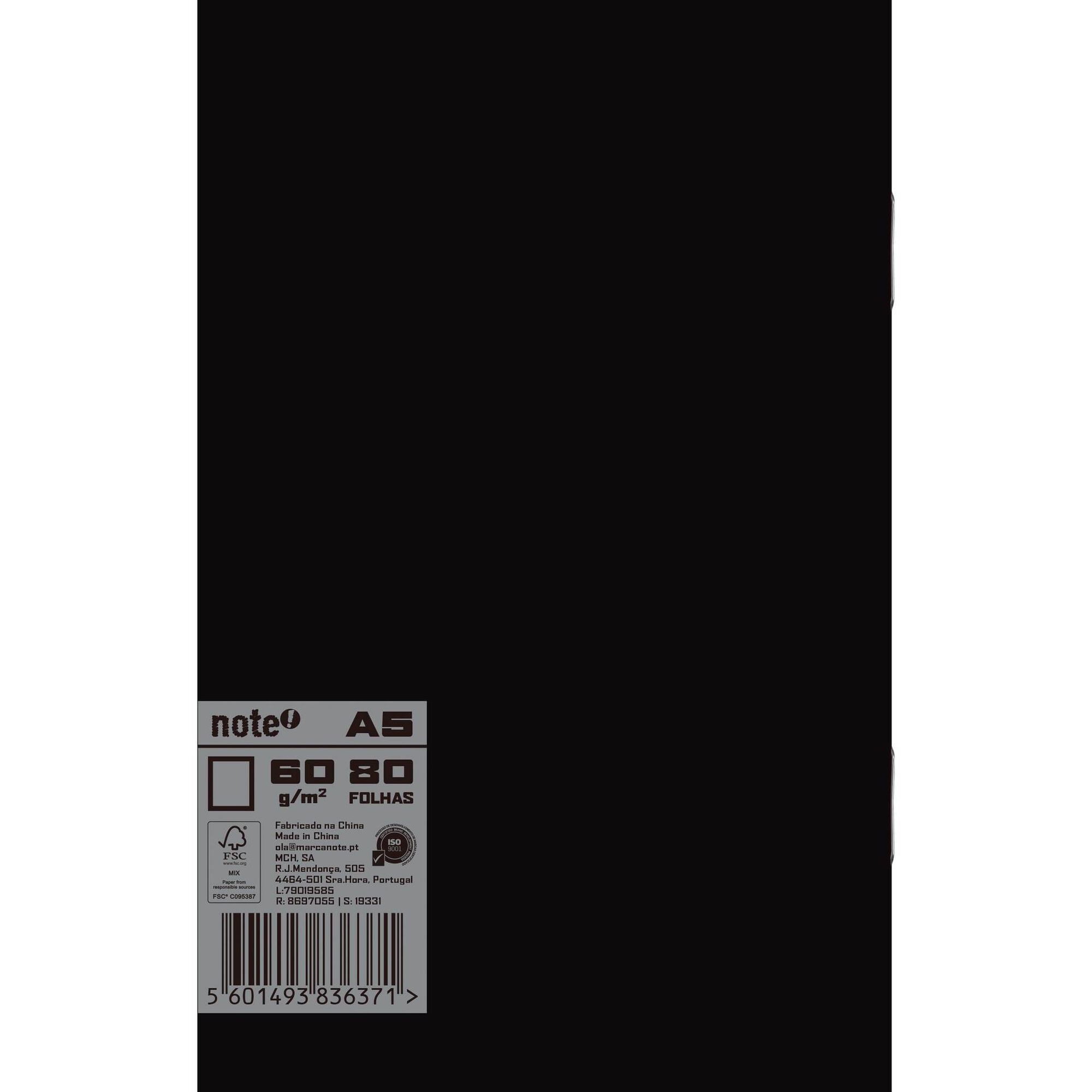 Caderno Agrafado Liso A5 Preto Note!